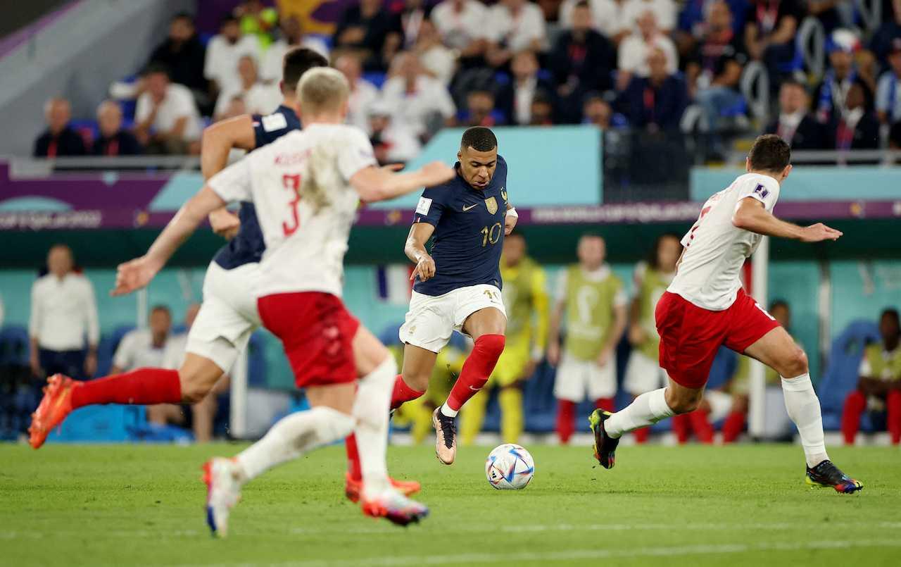 France's Kylian Mbappe in action at their Group D clash at the 974 Stadium, Nov 26. Photo: Reuters
