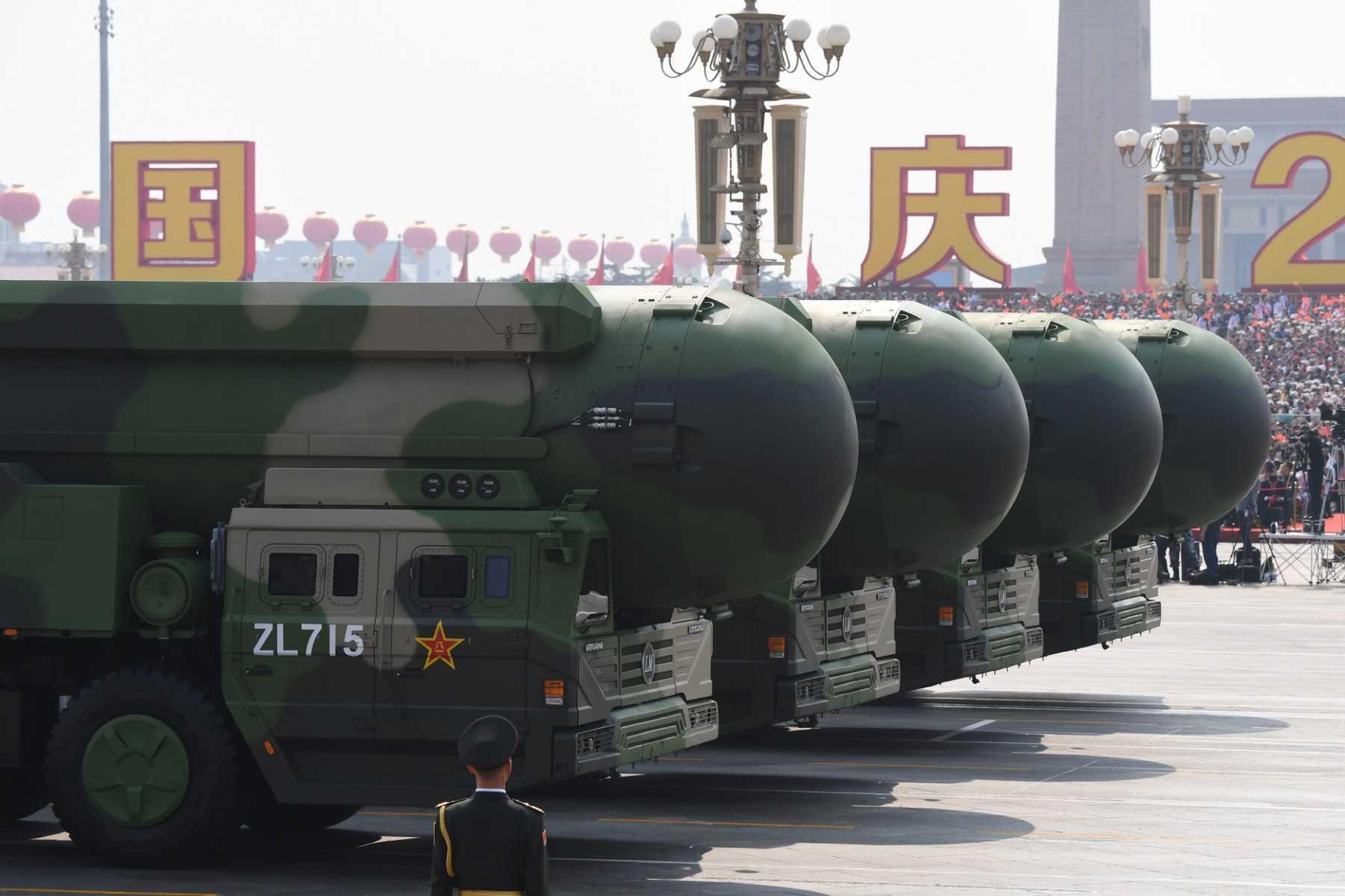 China's DF-41 nuclear-capable intercontinental ballistic missiles are seen during a military parade at Tiananmen Square in Beijing on Oct 1, 2019. Photo: AFP