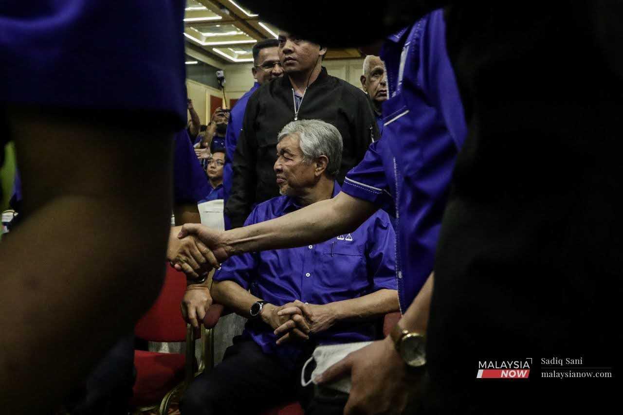 Umno president Ahmad Zahid Hamidi during the announcement of Barisan Nasional's candidates for the 15th general election. 
