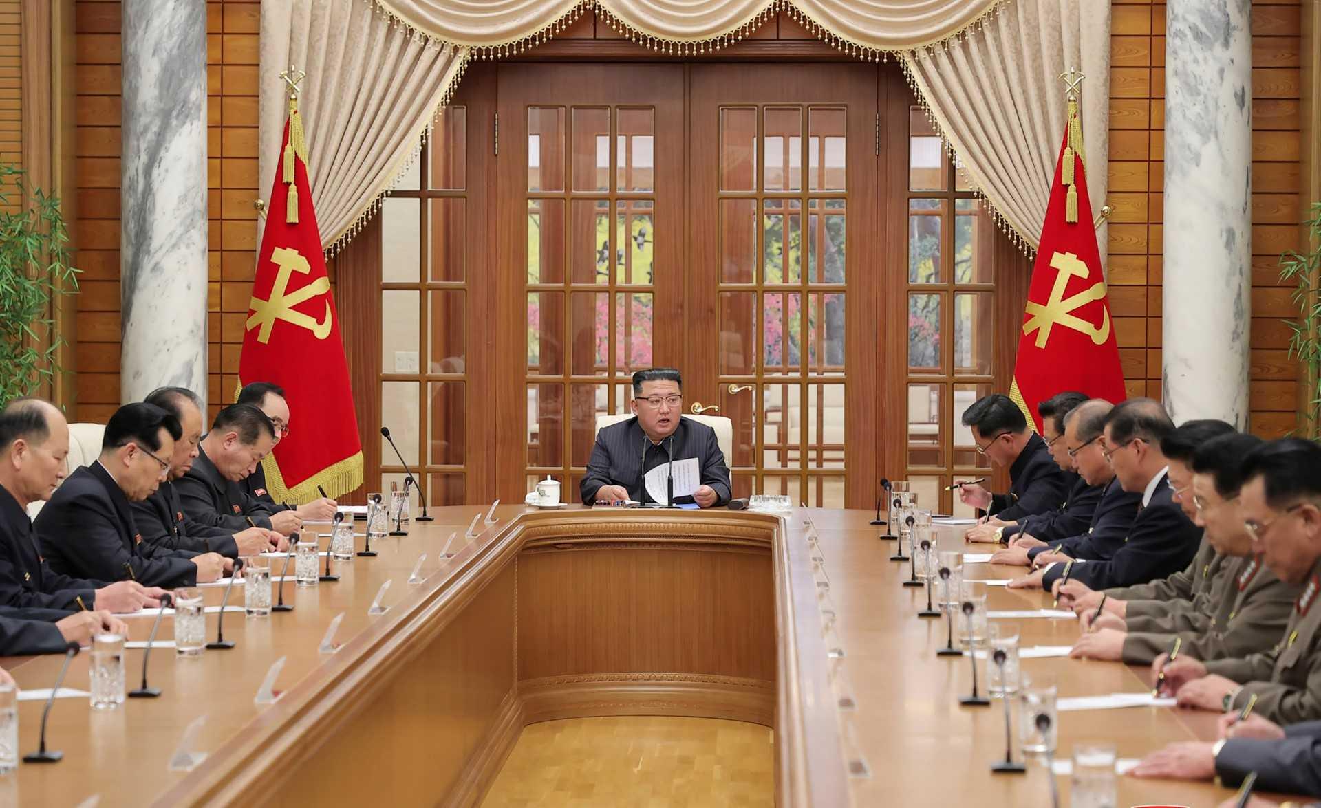 This picture taken on Nov 30 and released by North Korea's official Korean Central News Agency on Dec 1 shows North Korean leader Kim Jong Un attending the 11th Meeting of the Political Bureau of the 8th Central Committee of the Workers' Party of Korea in Pyongyang. Photo: AFP