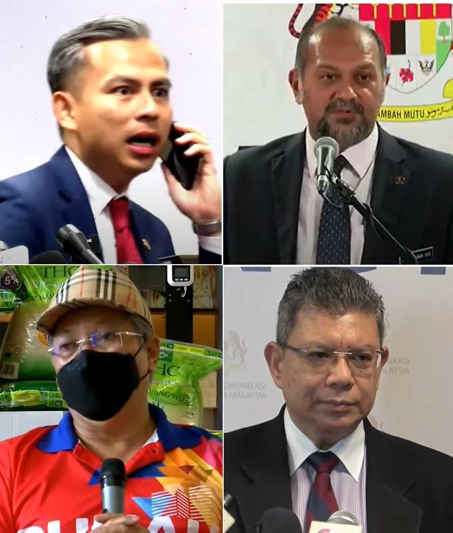 (Dari kiri atas) Fahmi Fadzil dan tiga menteri yang memegang portfolio komunikasi sebelumnya - Gobind Singh Deo, Saifuddin Abdullah dan Annuar Musa - bercakap kepada sidah media ketika hari-hari awal pelantikan sebagai menteri Kabinet.