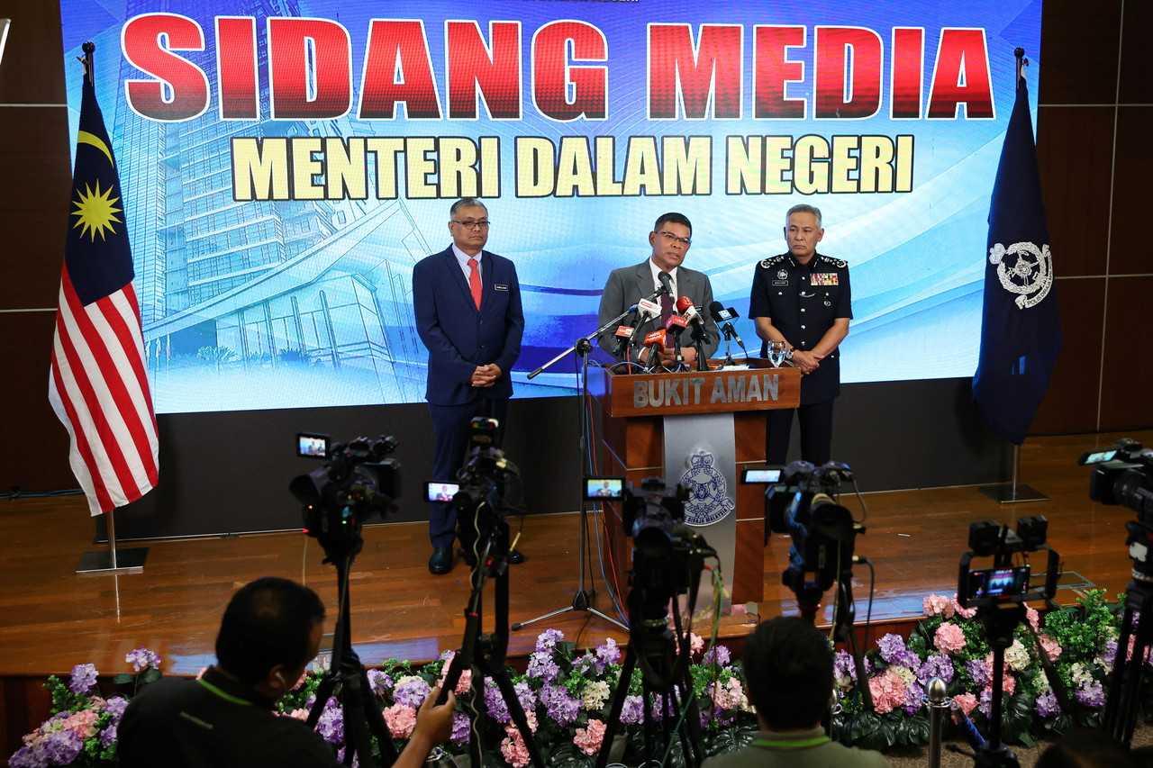 Home Minister Saifuddin Nasution speaks at a press conference during which he said the government had no intention of reviewing the Security Offences (Special Measures) Act 2012, in Kuala Lumpur on Dec 13. Photo: Bernama