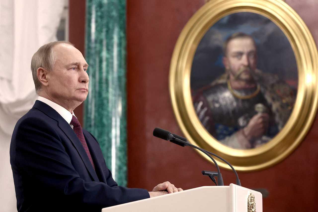 Presiden Rusia Vladimir Putin ketika sidang media di Moscow, 22 Disember 2022. Gambar: Reuters