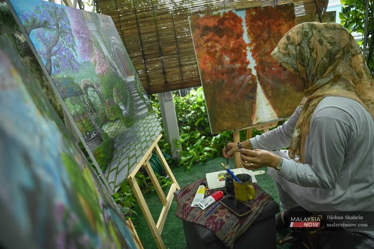 Nurul Hayati Ahmad finds comfort and meaning in the hours she spends creating beautiful paintings. 
