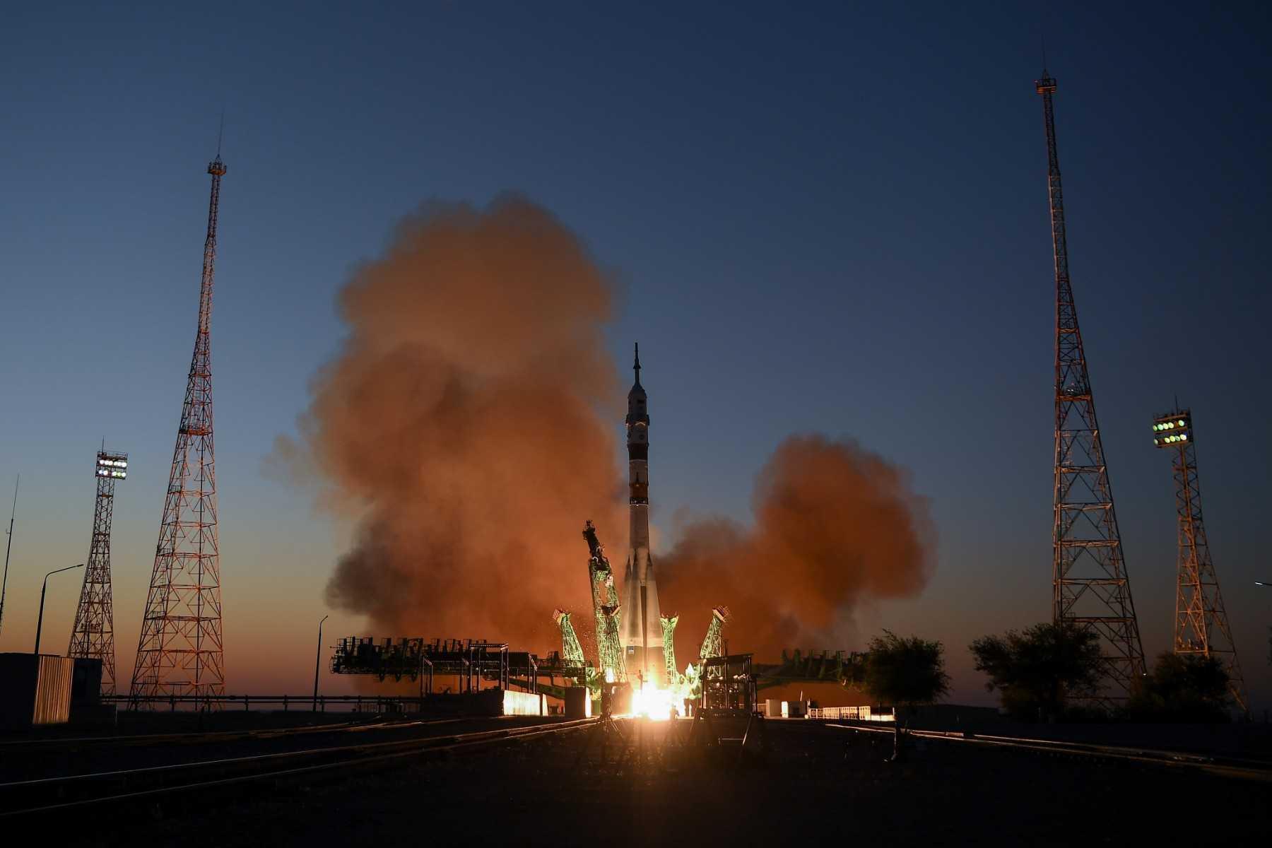 In this file photo taken on Sept 21, 2022 shows the Soyuz MS-22 spacecraft blasting off from the Moscow-leased Baikonur cosmodrome in Kazakhstan. Photo: AFP