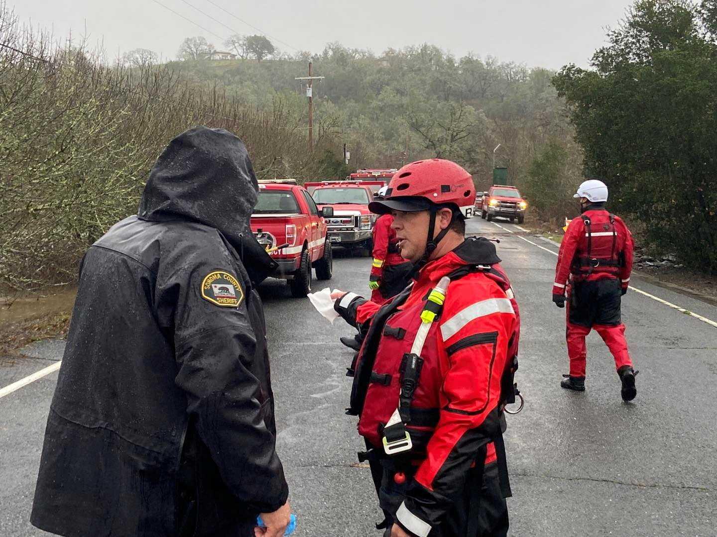 Emergency crew and Sonoma County Sheriff's Office members are seen in Sonoma County, California, US, Jan 11, in this picture obtained from social media. Photo: Reuters