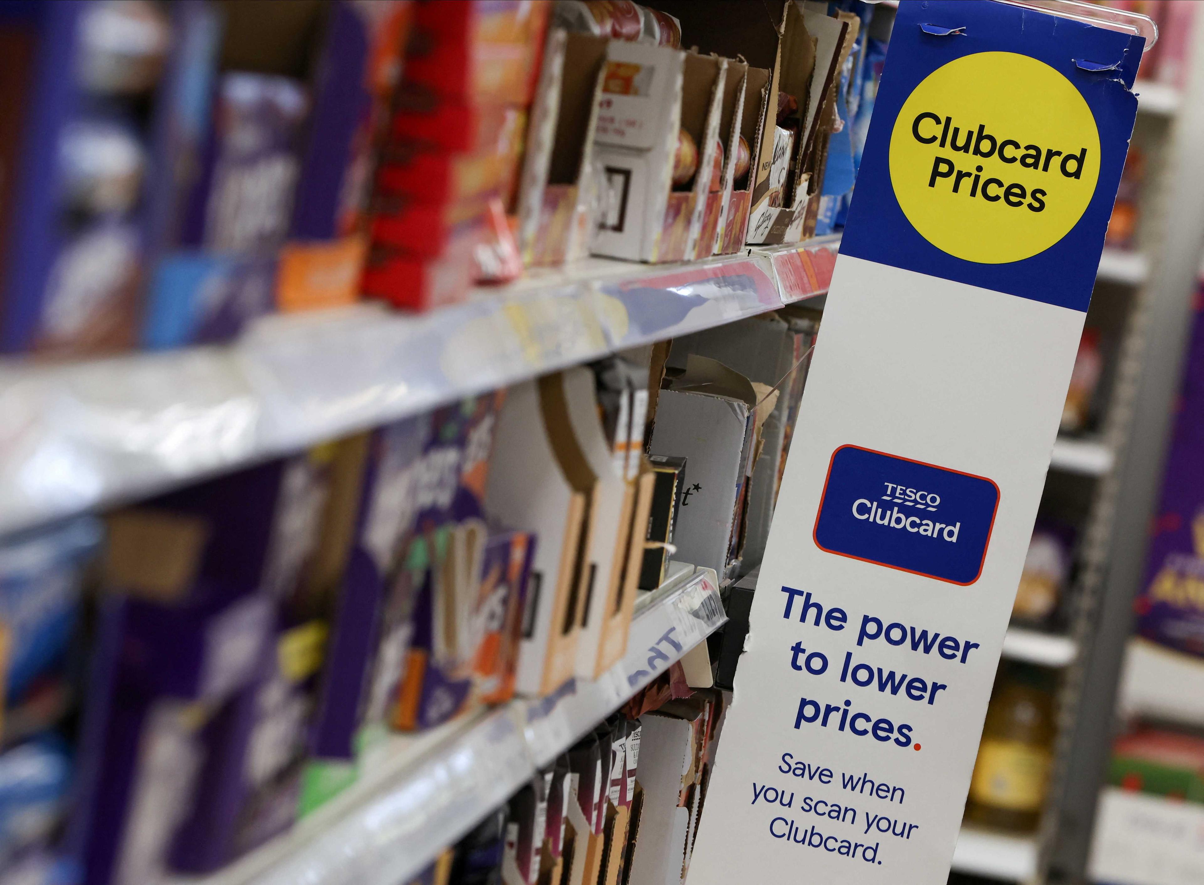 Clubcard branding is seen inside a branch of a Tesco Extra Supermarket in London, Britain, Feb 10, 2022. Photo: Reuters