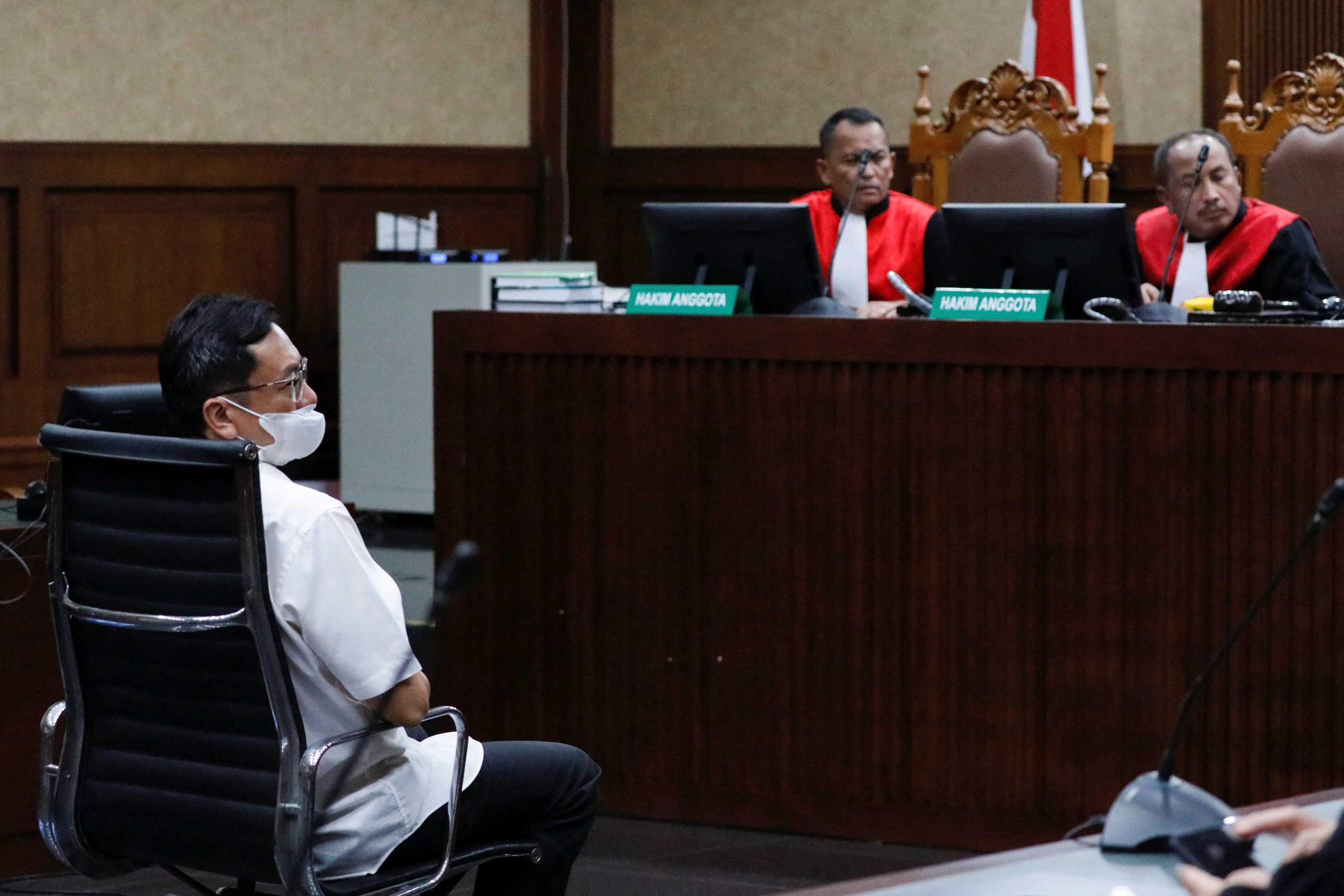 Benny Tjokrosaputro is seen during a hearing on the allegation of manipulating investment decisions at a state insurance firm Asabri, at the court in Jakarta, Indonesia, Jan 12. Photo: Reuters