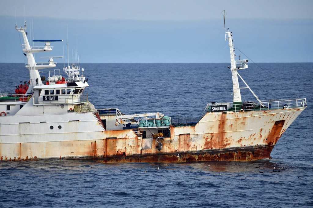 A handout photo released on Jan 14, 2015 by New Zealand Defence Force shows a fishing vessel in the Southern Ocean. Photo: AFP 