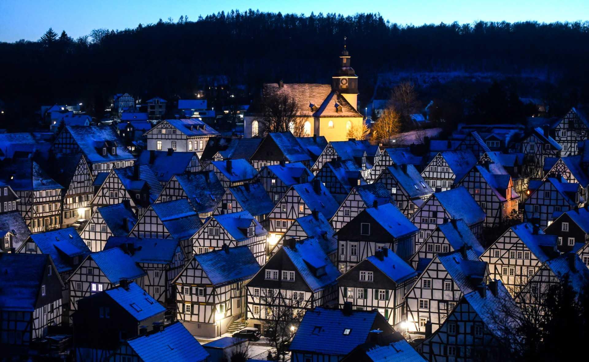 A view shows 80 half-timbered houses in the old town of Freudenberg, western Germany on Feb 13, 2021. Photo: AFP