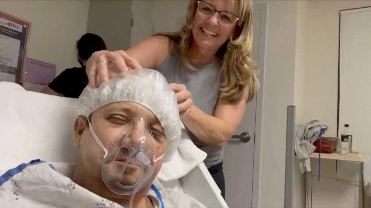 Actor Jeremy Renner gets his head massaged during hospital stay following an accident in this screengrab obtained from a social media video on Jan 5. Photo: Reuters