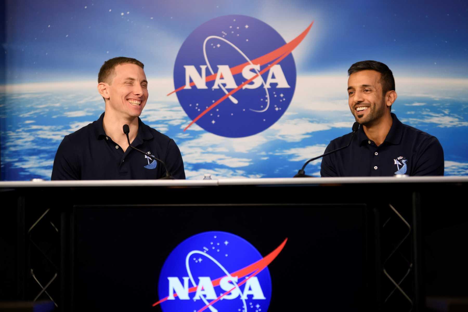 Nasa astronaut and pilot Warren Hoburg (left) and United Arab Emirates astronaut and mission specialist Sultan Al Neyadi participate in a news conference at Nasa’s Johnson Space Center in Houston, Texas, on Jan 25. Photo: AFP
