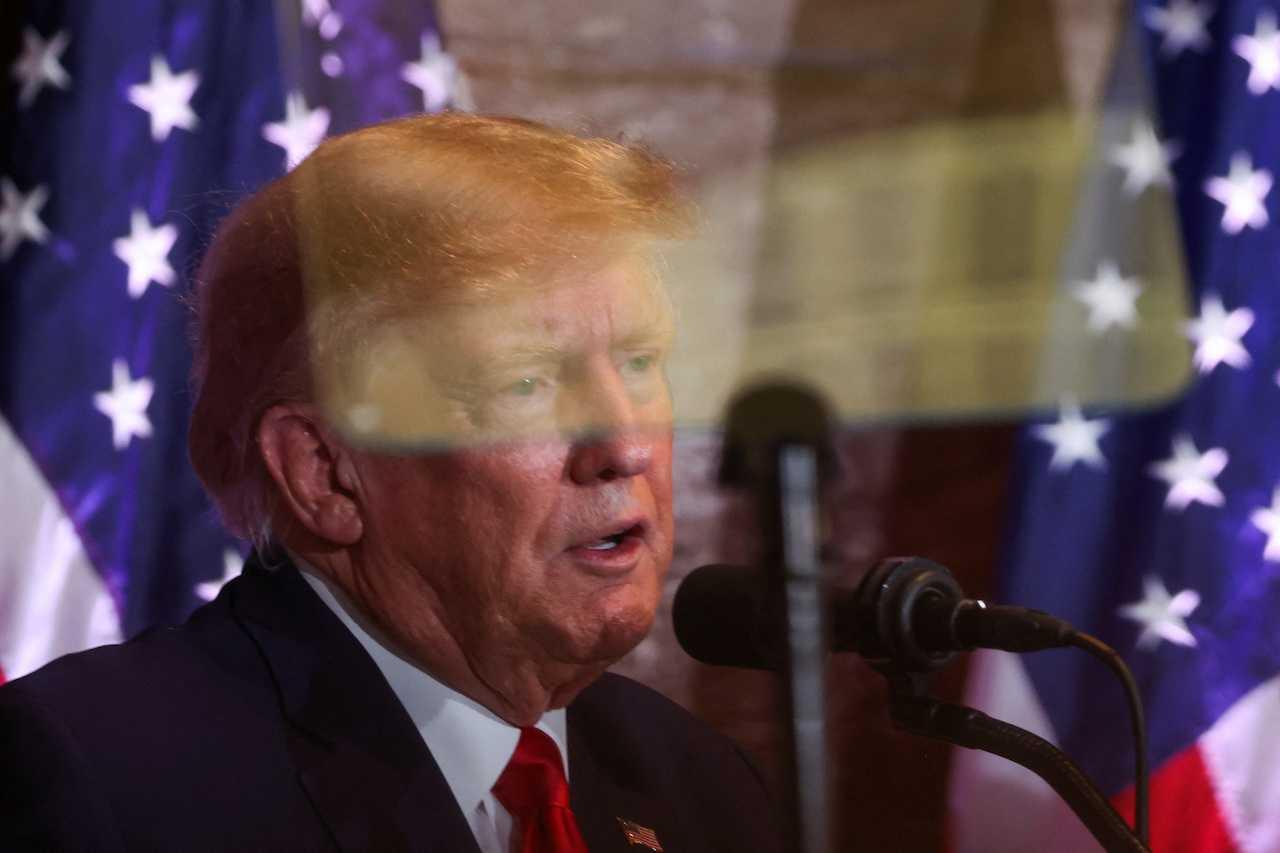 Former US president Donald Trump speaks during a campaign stop to unveil his leadership team, at the South Carolina State House in Columbia, South Carolina, Jan 28. Photo: Reuters