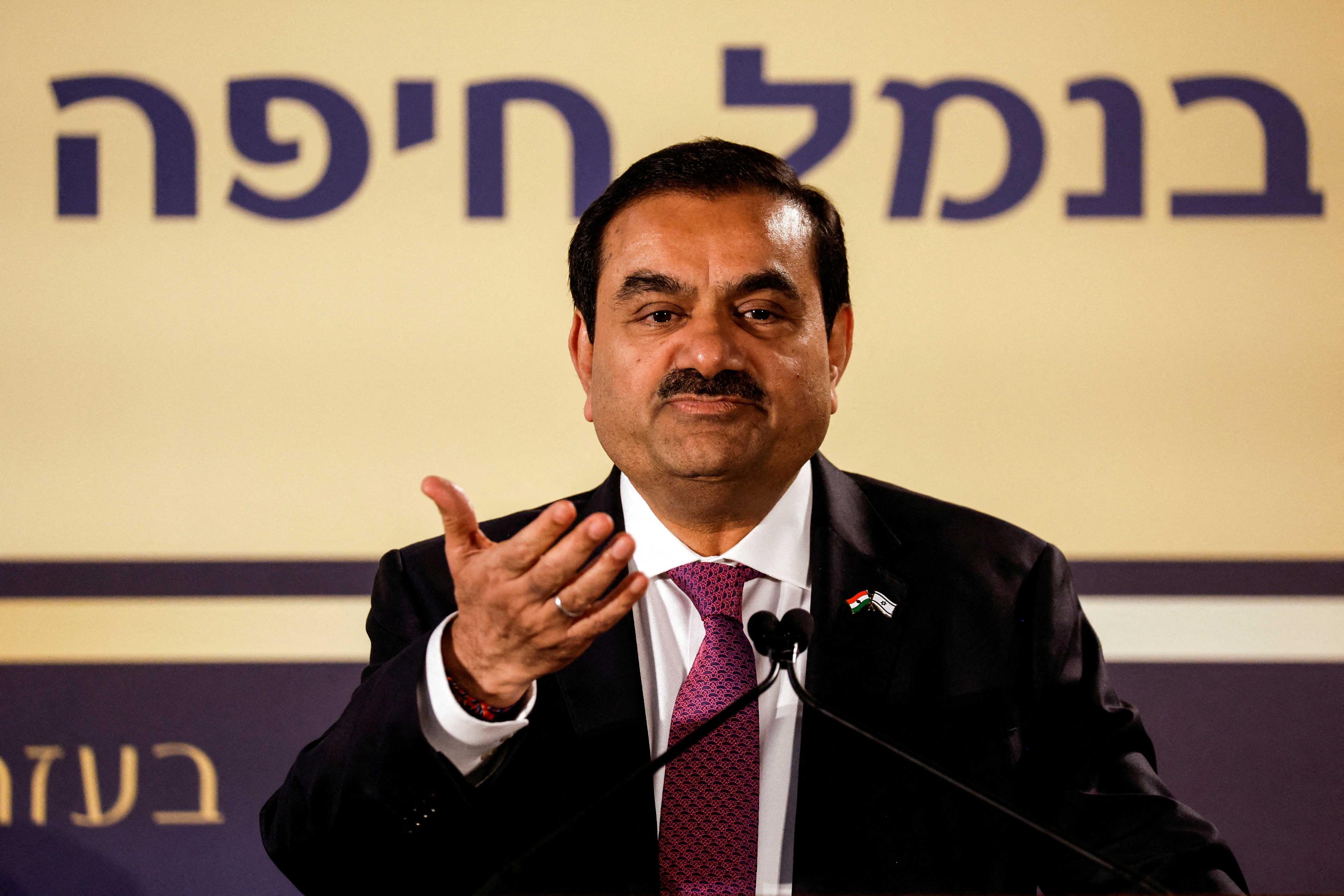 Indian billionaire Gautam Adani speaks during an inauguration ceremony after the Adani Group completed the purchase of Haifa Port in Haifa Port, Israel Jan 31. Photo: Reuters