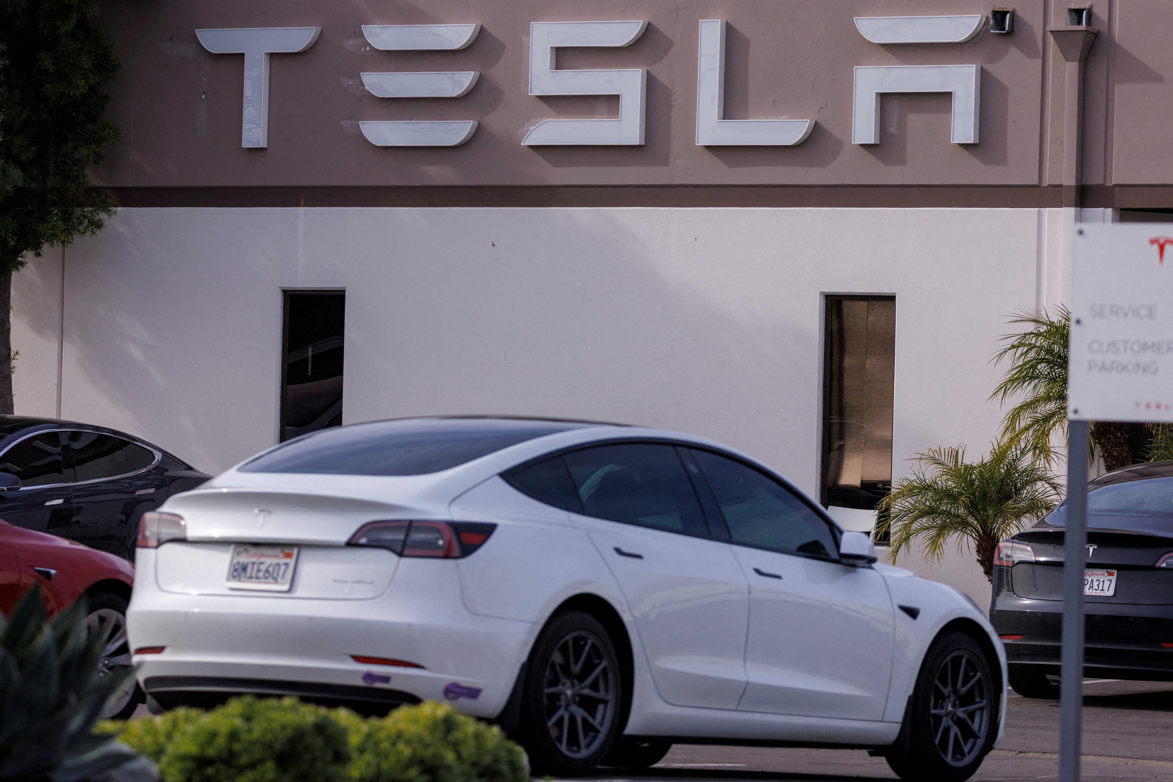 Tesla vehicles are shown at a Tesla service centre in San Diego, California, US, Jan 13. Photo: Reuters