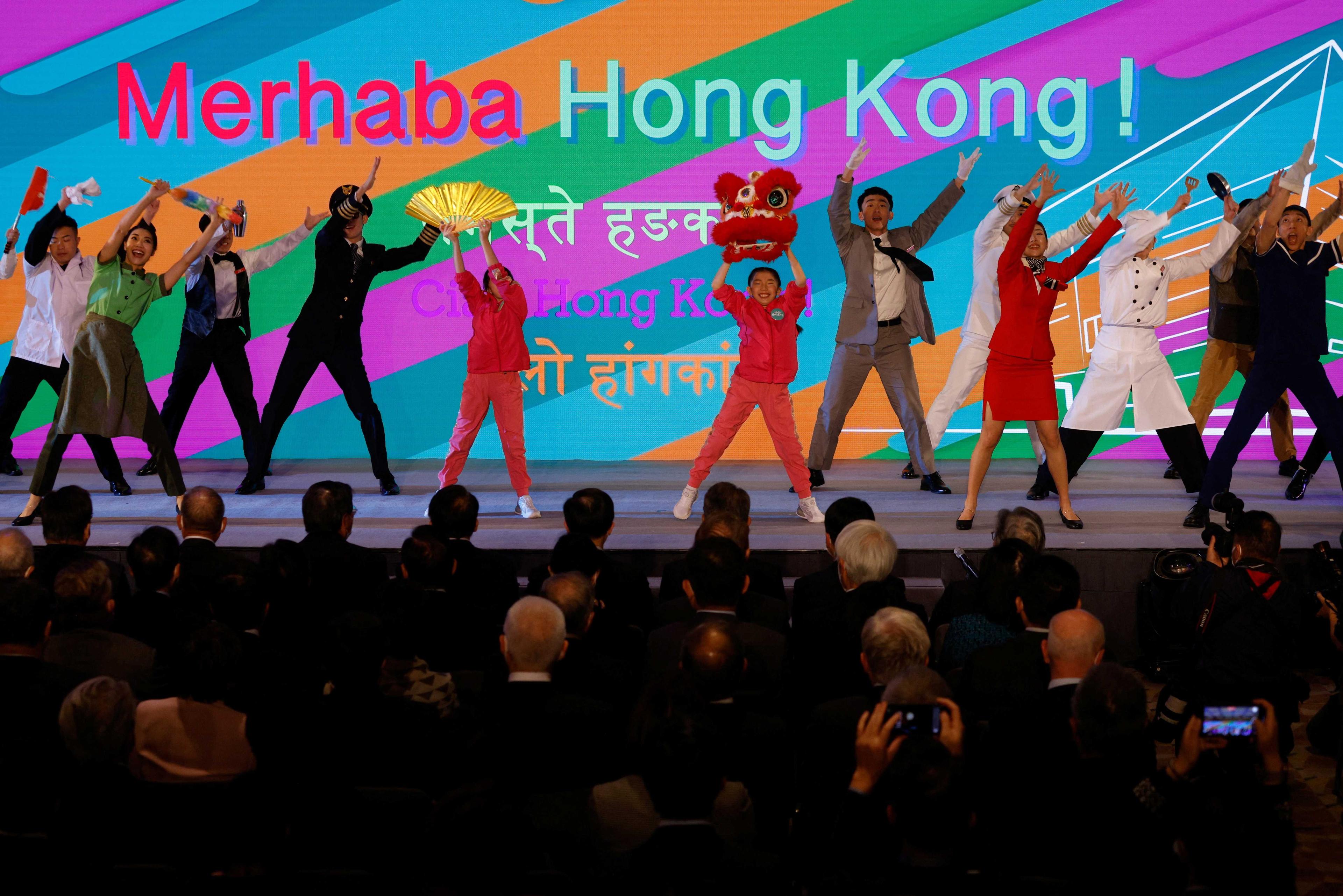 Performers dance during 'Hello Hong Kong' campaign to promote city tourism in Hong Kong, China Feb 2. Photo Reuters
