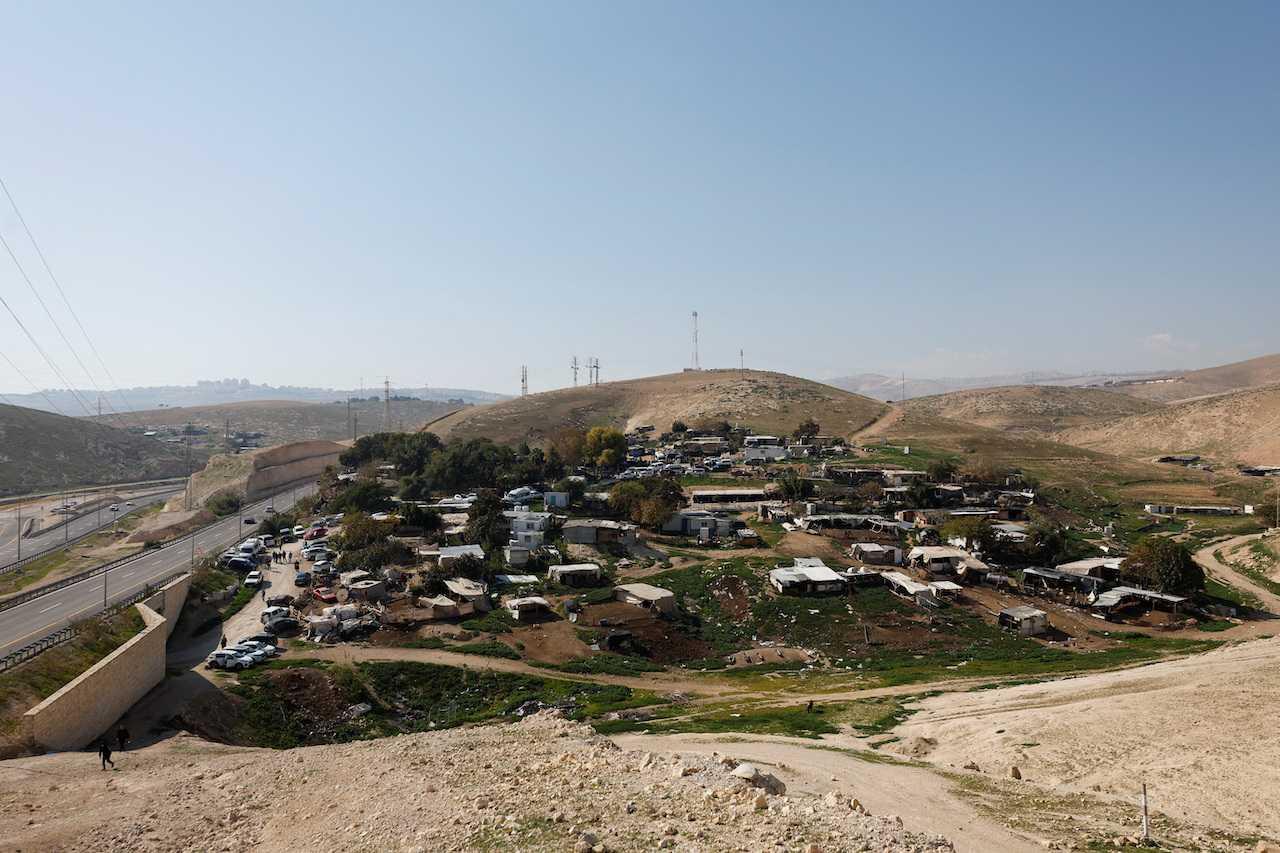 A general view of the Bedouin village of Khan Al-Ahmar, which Israel plans to demolish, in the Israeli-occupied West Bank, Jan 23. Photo: Reuters