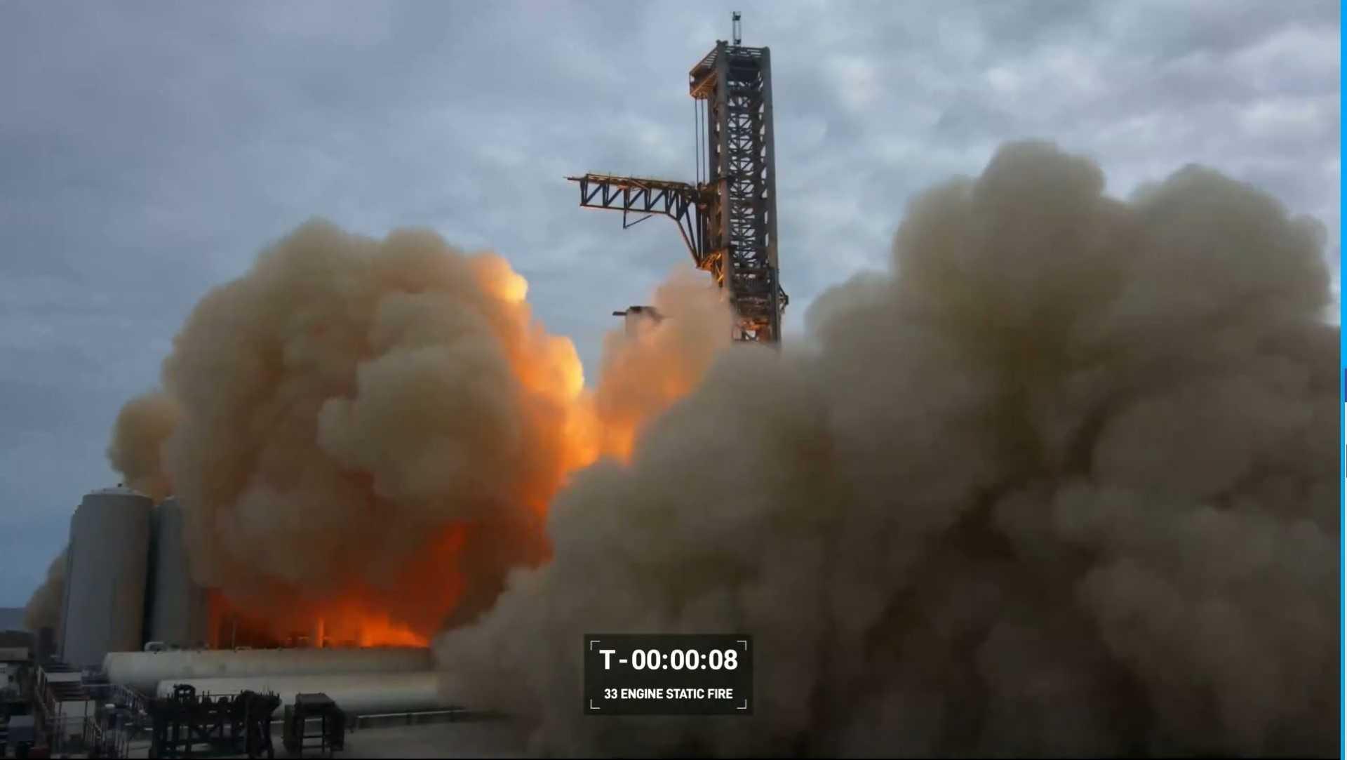 This frame grab from a video provided by SpaceX shows a test-firing on Feb 9 of the massive engines on the most powerful rocket ever built, at a SpoaceX base in Boca Chica, Texas. Photo: AFP