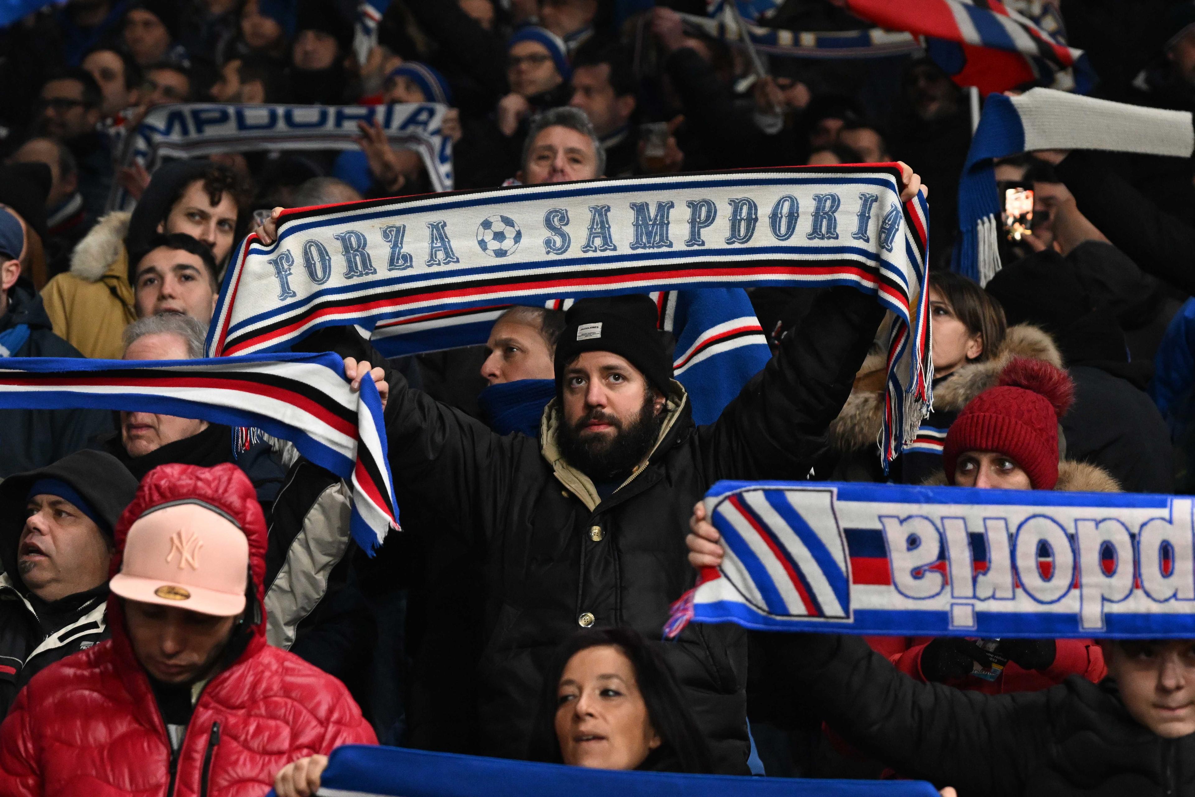 Sampdoria fans cheer during the Italian Serie A football match between Sampdoria and Inter on Feb 13, at the Luigi-Ferraris stadium in Genoa. Photo: AFP