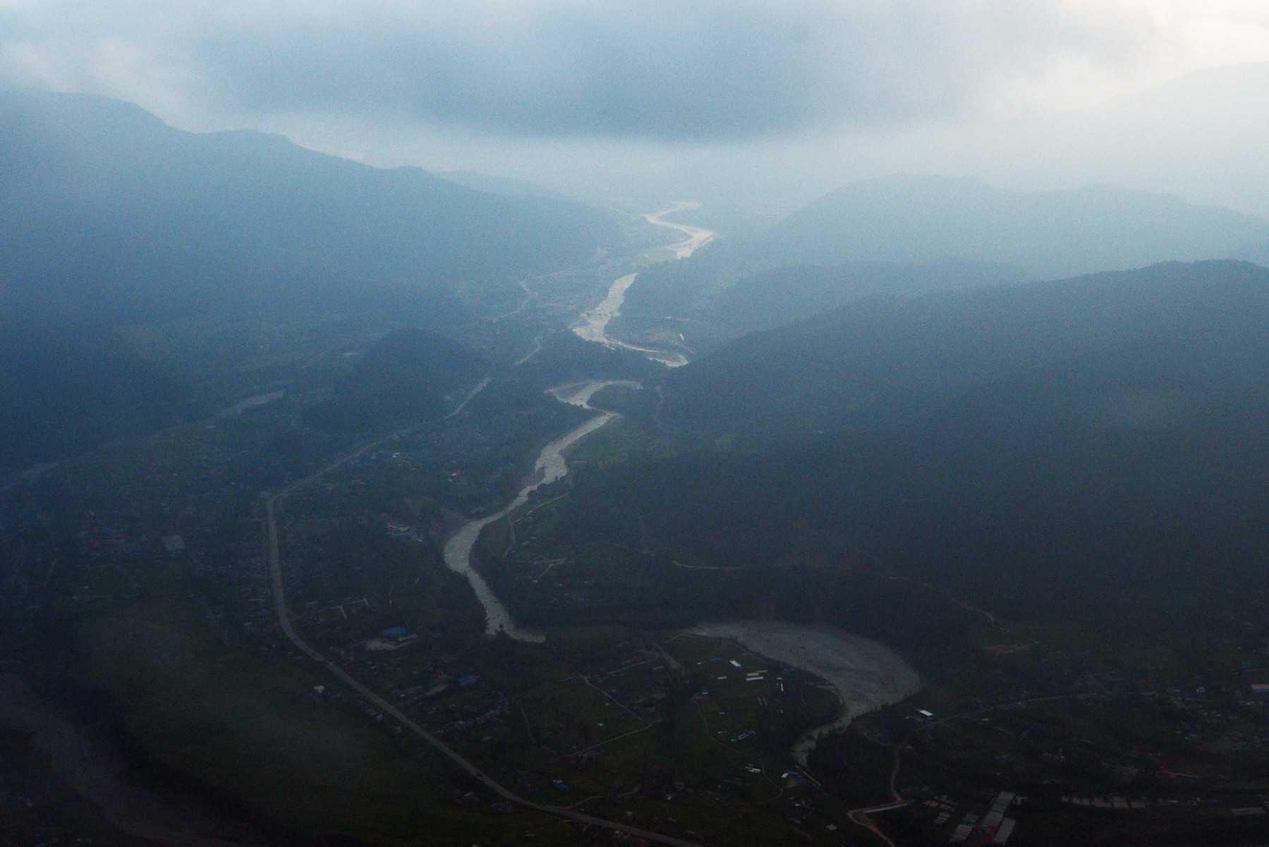 An aerial view of the Bijaypur river near Pokhara valley is pictured from an aircraft on Sept 26, 2022. Photo: AFP 