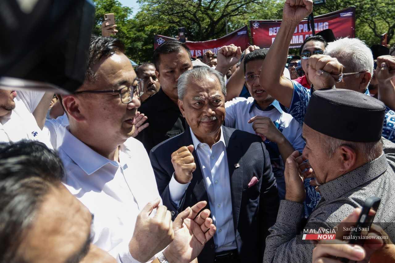 Perikatan Nasional chairman Muhyiddin Yassin at the Malaysian Anti-Corruption Commission headquarters in Putrajaya.