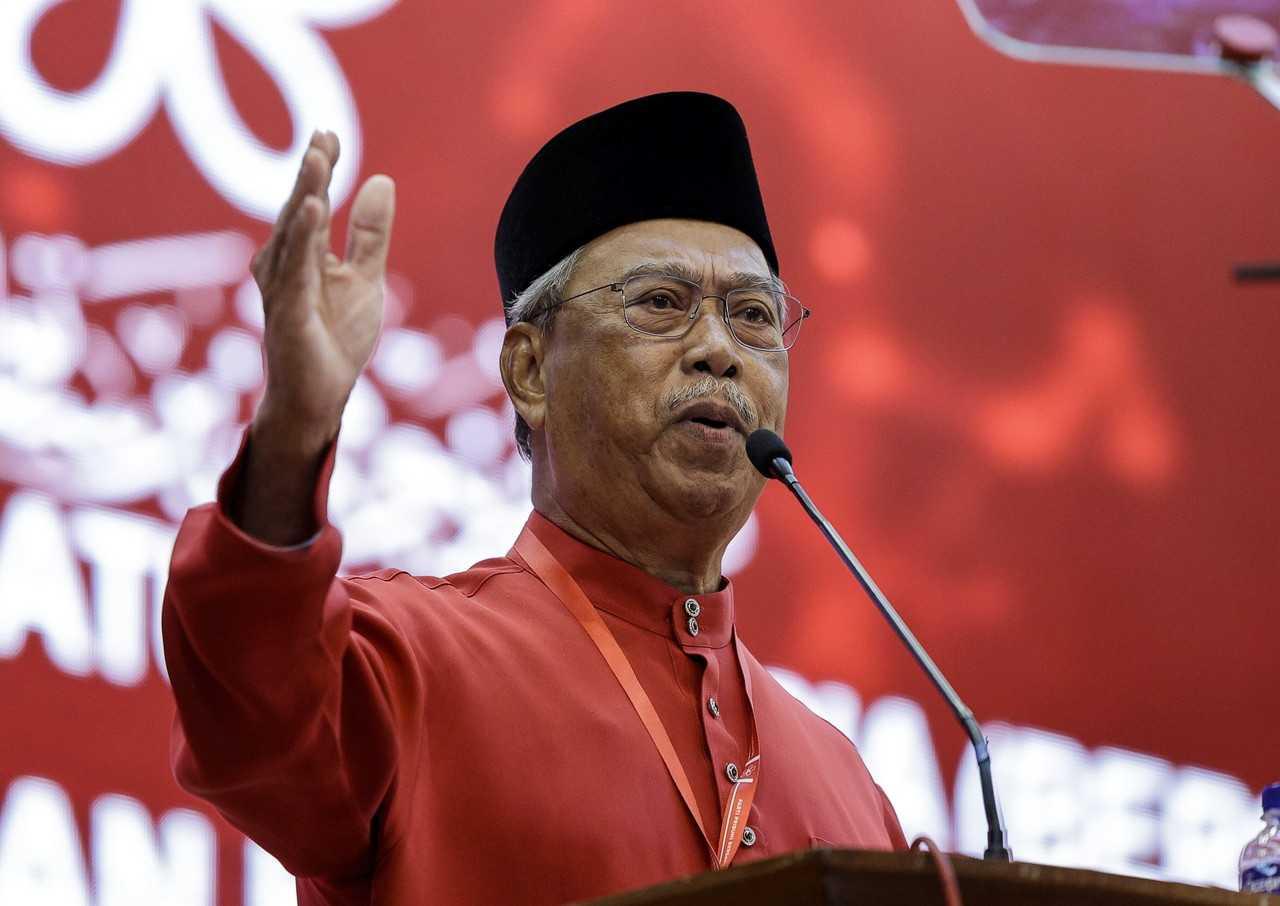 Bersatu president Muhyiddin Yassin speaks at the party's 5th annual general meeting in Kuala Lumpur, March 12. Photo: Bernama