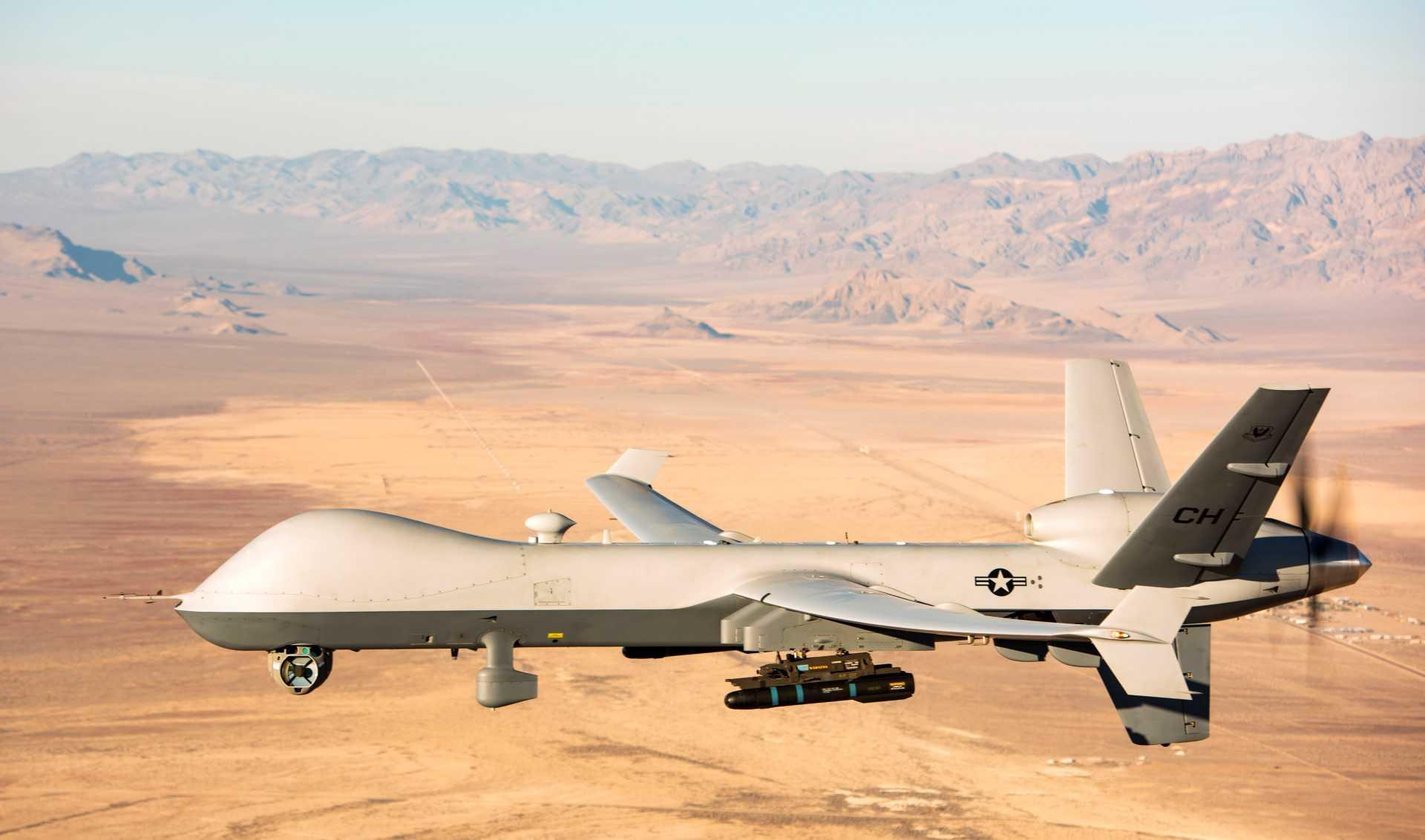 Gambar edaran yang diperoleh pada 7 November 2020 menunjukkan kenderaan udara tanpa pemandu MQ-9 Reaper terbang melintasi Nevada Test and Training Range pada 14 Januari 2020. Gambar: AFP