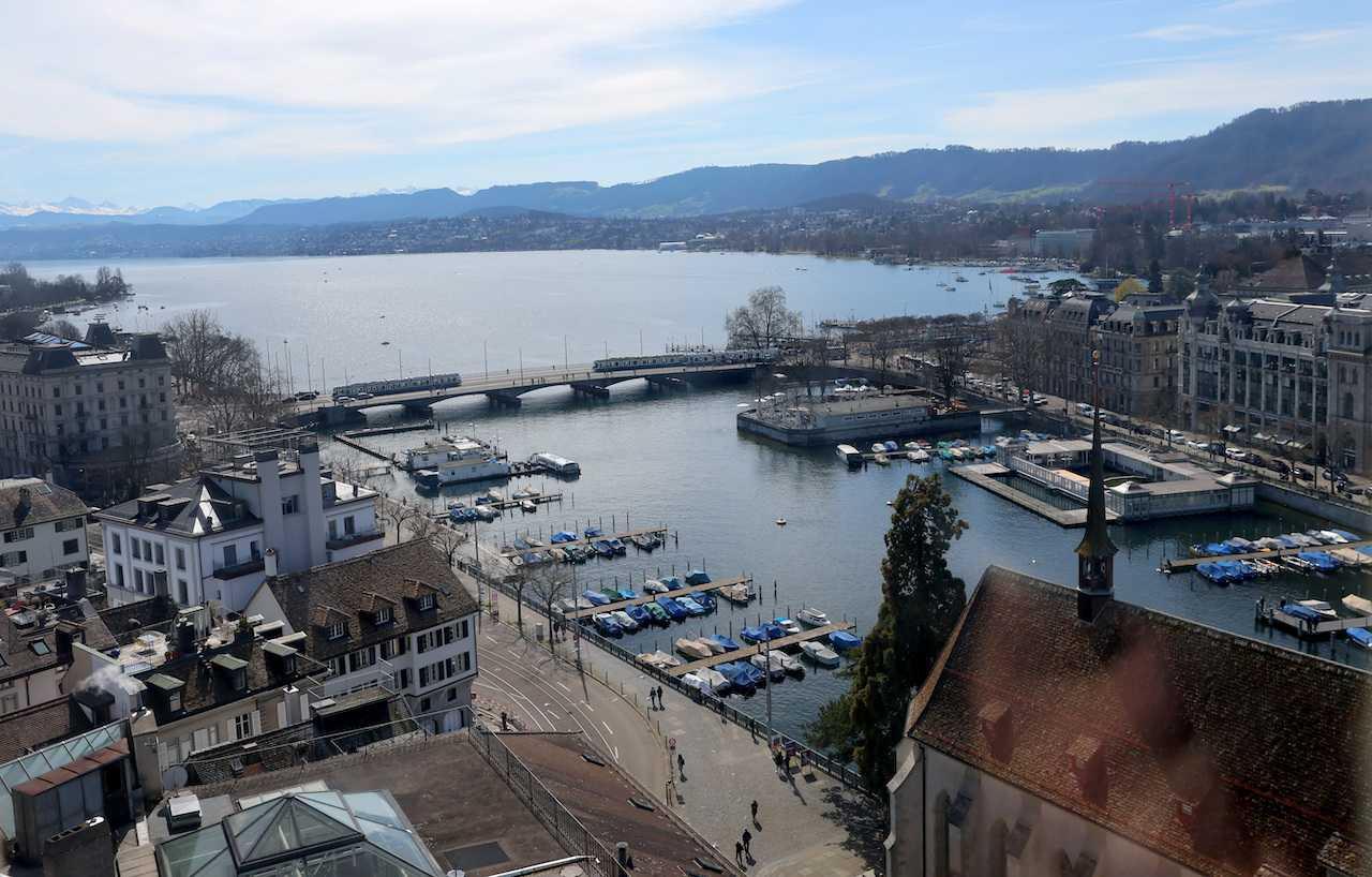 An overview of the Limmat river and Lake Zurich, Switzerland, March 16. Photo: Reuters