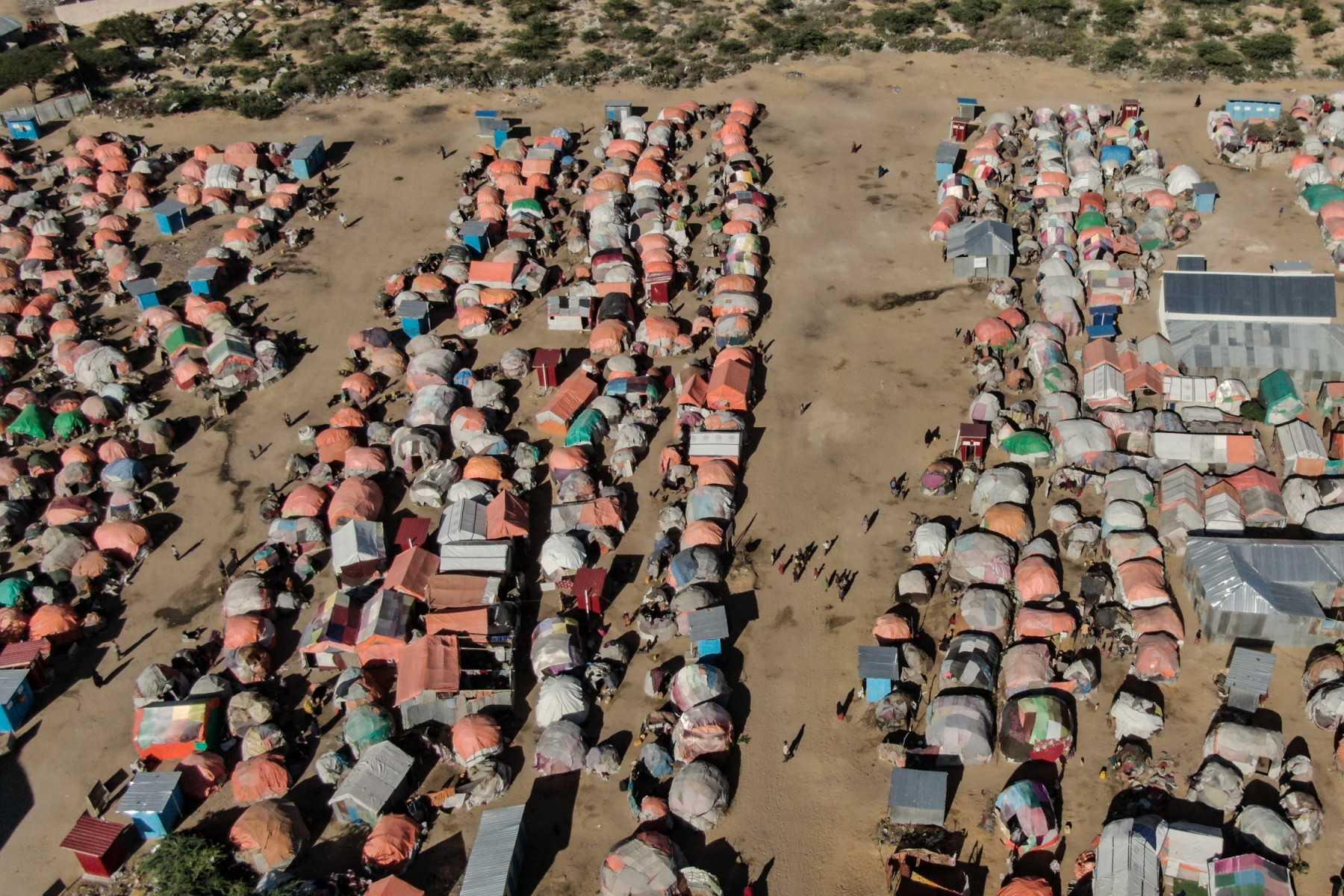 This aerial photograph shows makeshift tents at Limaan camp in Mogadishu, Dec 7, 2022 where internally displaced Somalis who fled from their settlement due to the severe drought conditions live. Photo: AFP
