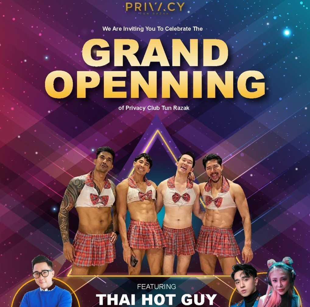 Bahan promosi pembukaan rasmi kelab malam Privacy Tun Razak di Kuala Lumpur.