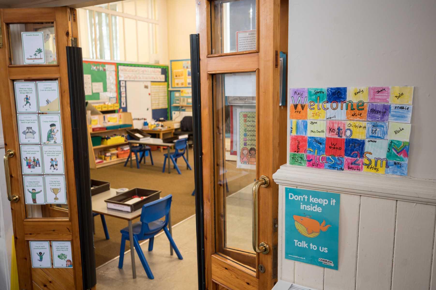 A classroom is seen at Marsden Infant and Nursery School in Marsden, near Huddersfield, northern England on May 18, 2020. Photo: AFP 