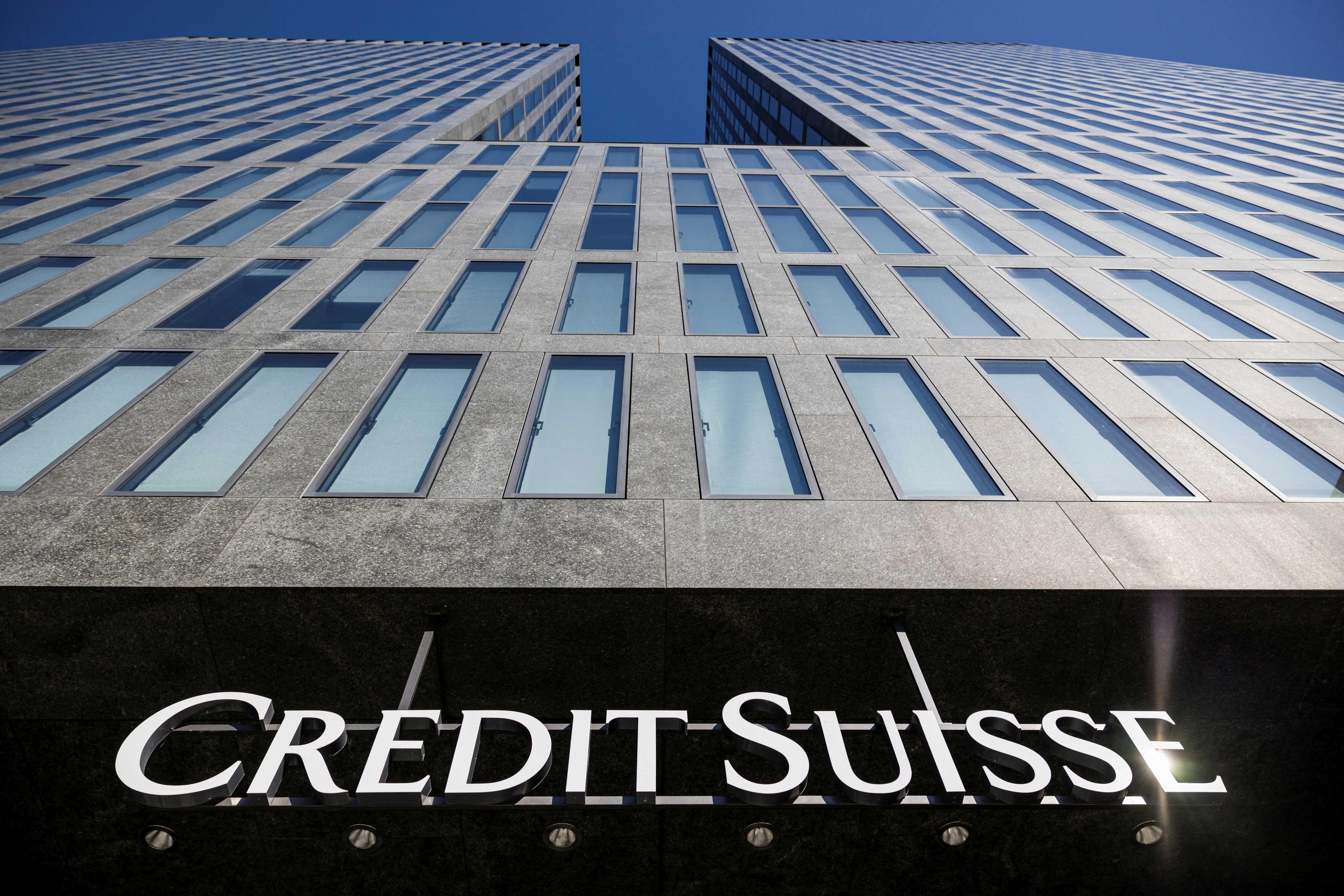 The logo of Credit Suisse is pictured on a building near the Hallenstadion, in Zurich, Switzerland, April 4. Photo: Reuters