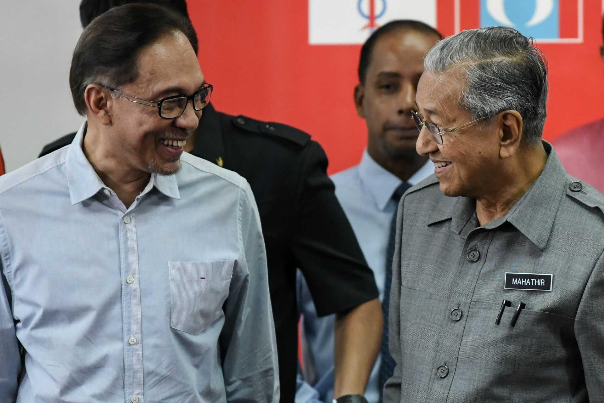 Anwar Ibrahim with his one-time mentor Dr Mahathir Mohamad in this photo taken in Kuala Lumpur on June 1, 2018. Photo: AFP