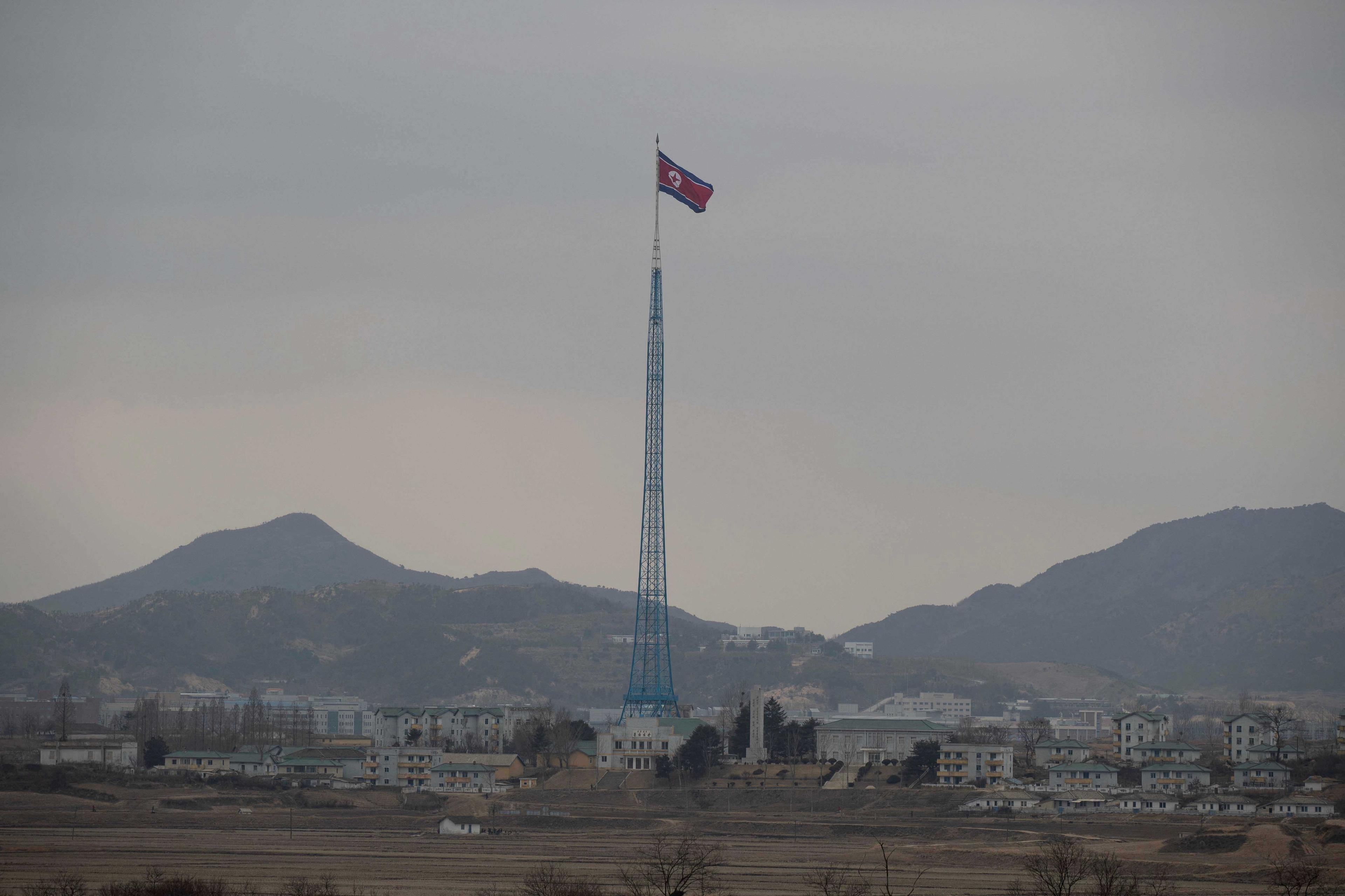 North Korean propaganda village 'Gijungdong' is seen from an South Korea's observation post inside the JSA during a media tour at the Joint Security Area (JSA) on the Demilitarized Zone (DMZ) in the border village of Panmunjom in Paju, South Korea, 3 March. Photo: Reuters