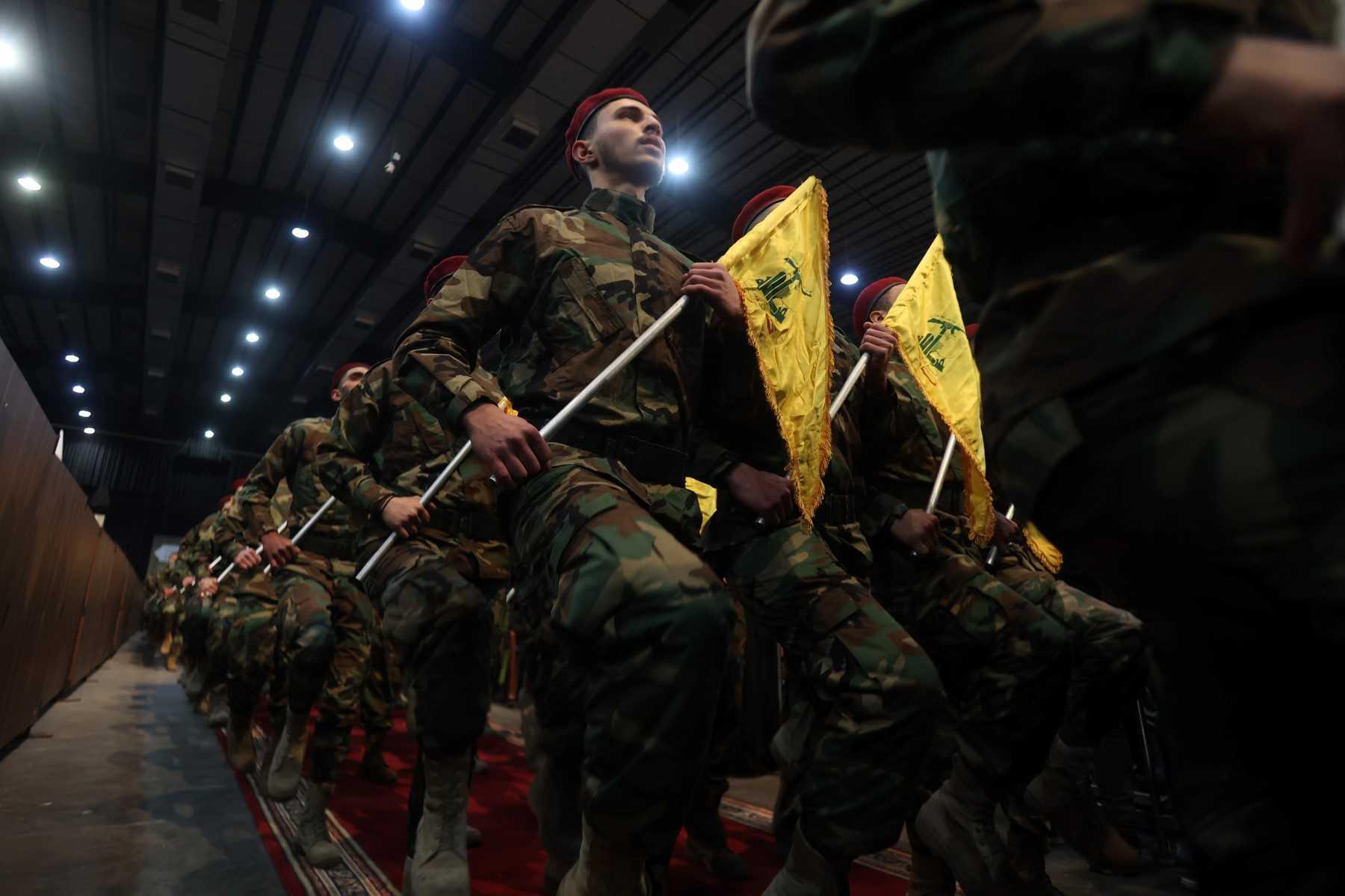 Militants with the Lebanese Shiite movement Hezbollah, parade in Beirut's southern suburbs on April 14. Photo: AFP