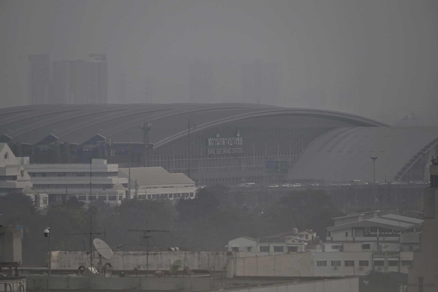 The Bang Sue Grand Station train terminal is seen amid air pollution in Bangkok on April 18. Photo: AFP
