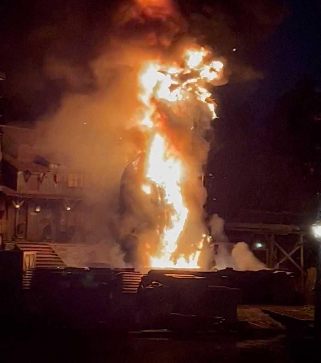 A fire at Disneyland's Tom Sawyer Island attraction burns in Anaheim, California, April 22, in this screen grab obtained from a social media video. Photo: Reuters