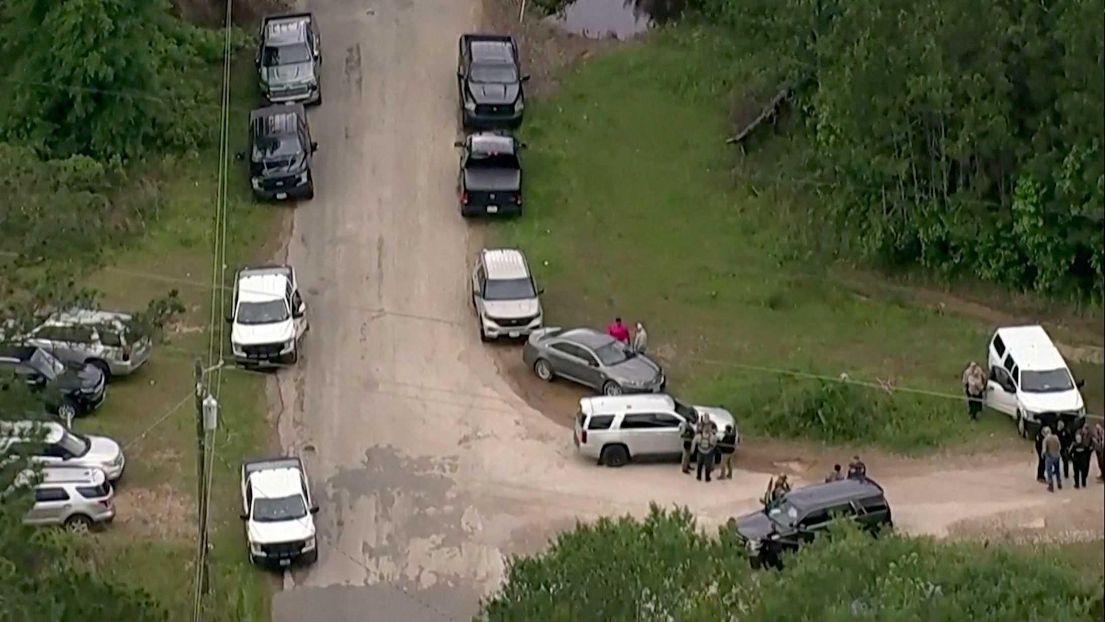 An aerial view shows the wooded area where a search is being conducted for Francisco Oropeza, who police say shot dead five neighbors in Cleveland, Texas, US April 29, in a still image from video. Photo: Reuters