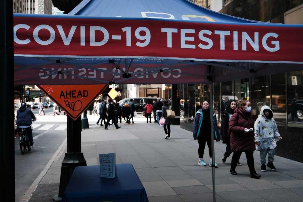 A Covid-19 testing tent sits along a Manhattan street on March 09, in New York City. Photo: AFP 
