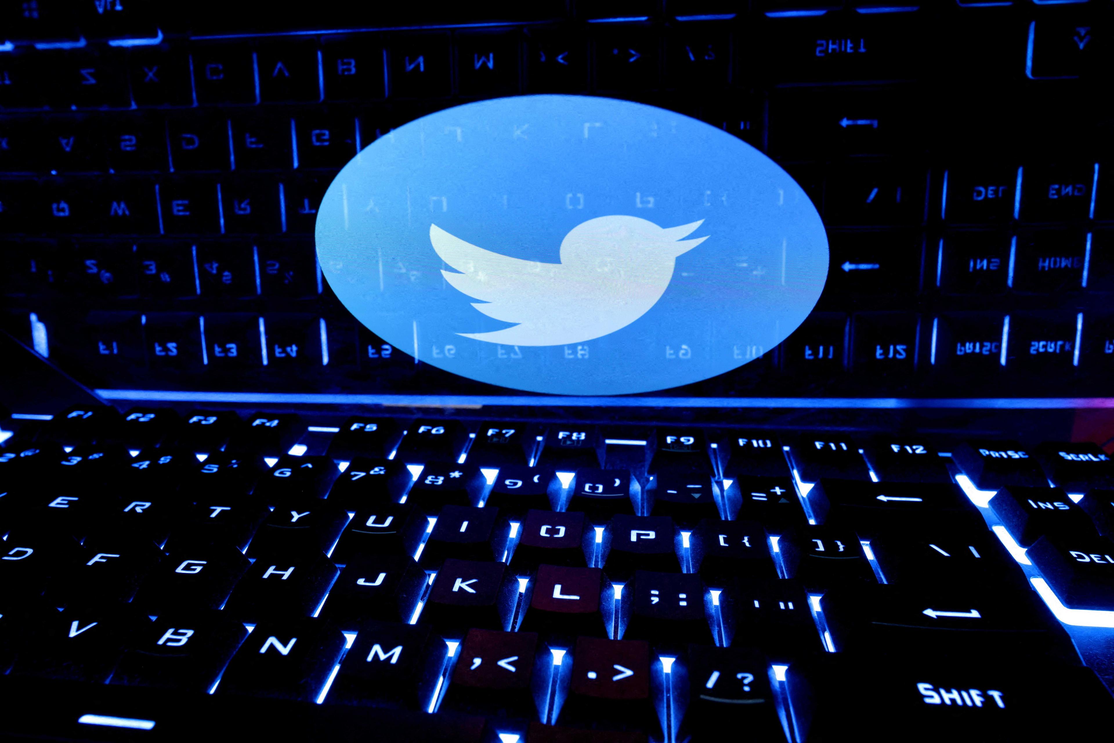 A keyboard is placed in front of a displayed Twitter logo in this illustration taken Feb 21. Photo: Reuters