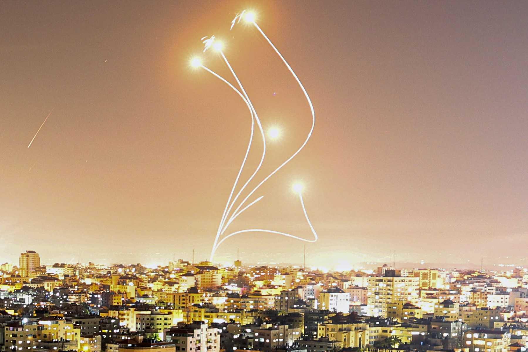 Israel's Iron Dome air defence system intercepts rockets launched from Gaza City, on May 10. Photo: AFP
