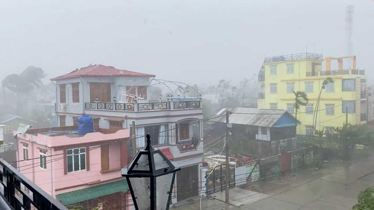 Strong winds and heavy rainfall are seen as Cyclone Mocha approaches, in Sittwe, Rakhine, Myanmar, May 14, in this screengrab taken from a video. Photo: Reuters
