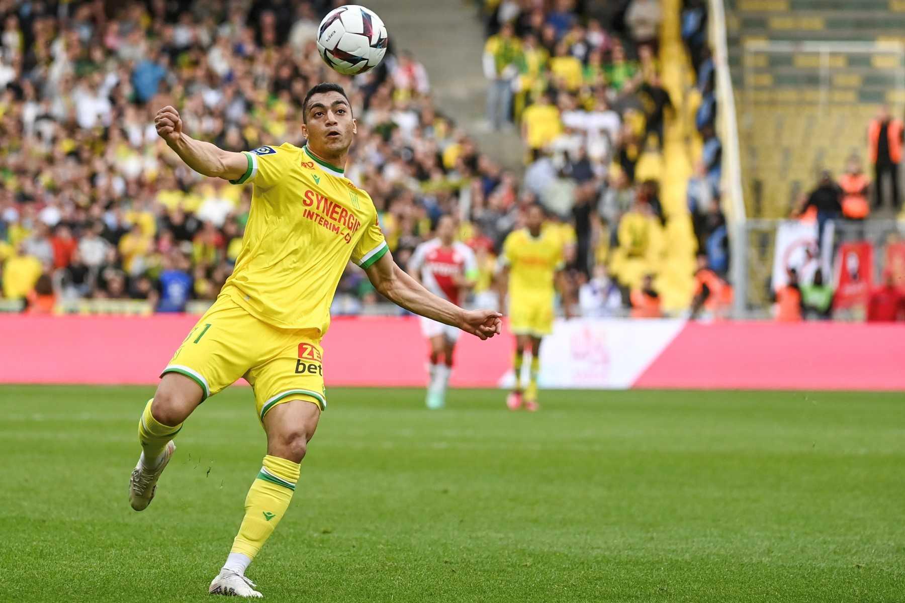 Nantes' Egyptian forward Mostafa Mohamed kicks the ball during the French L1 football match between FC Nantes and AS Monaco FC at the Stade de la Beaujoire–Louis Fonteneau in Nantes, western France, April 9. Photo: AFP