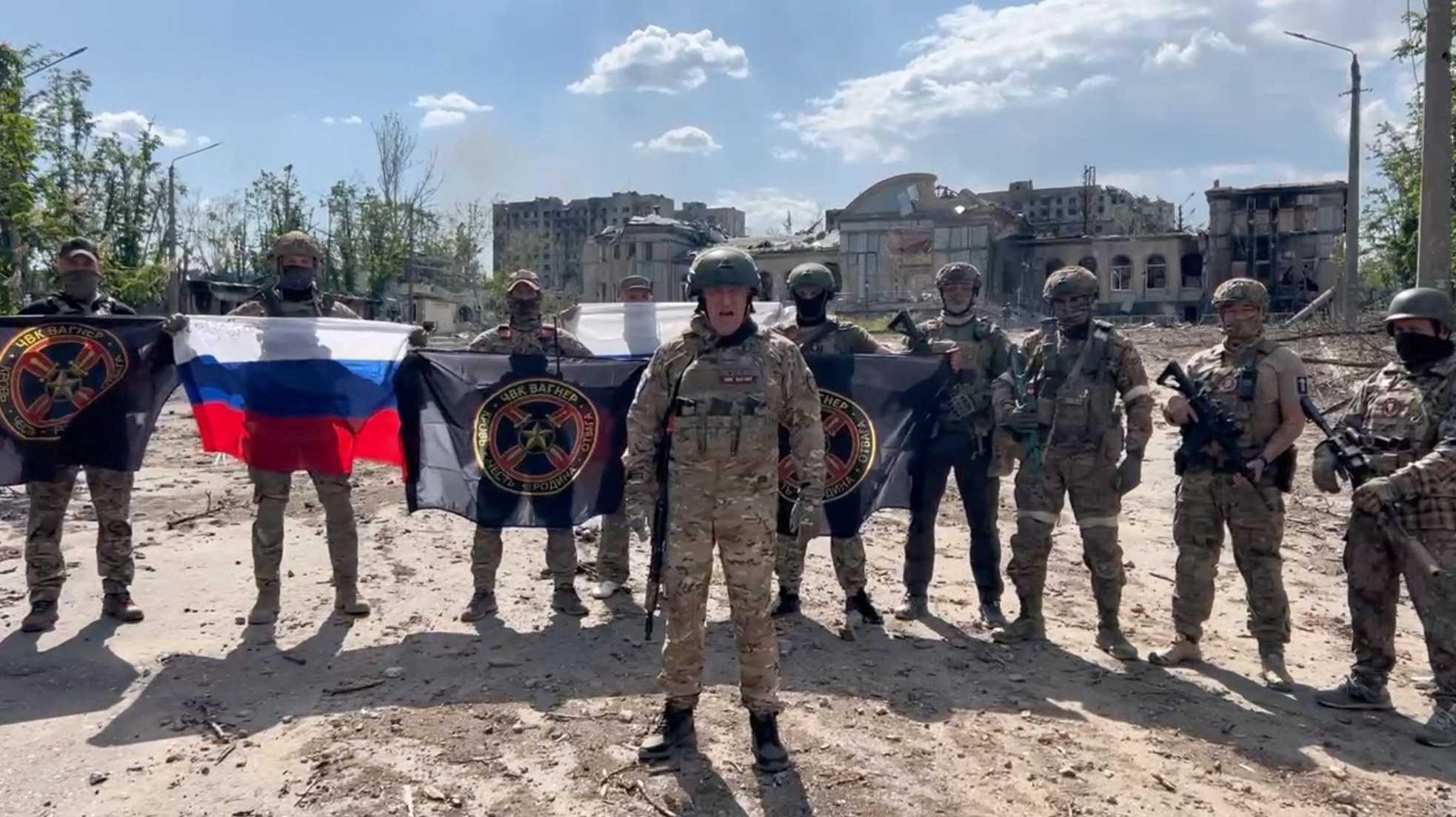 Founder of Wagner private mercenary group Yevgeny Prigozhin makes a statement as he stands next to Wagner fighters in the course of Russia-Ukraine conflict in Bakhmut, Ukraine, in this still image taken from video released May 20. Photo: Reuters