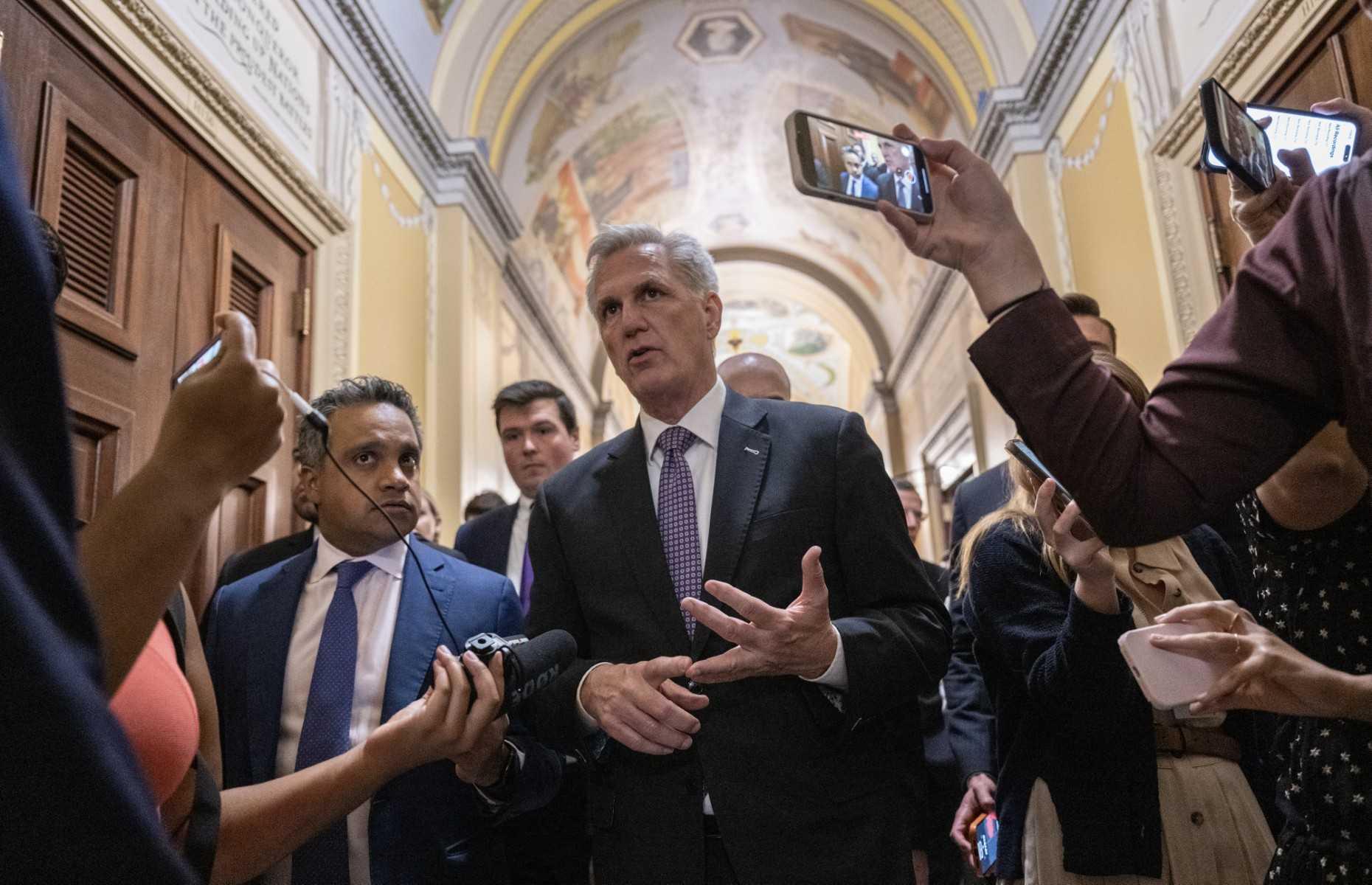 US House Speaker Kevin McCarthy, Republican of California, speaks with reporters in the US Capitol in Washington, DC, on May 17. Photo: AFP