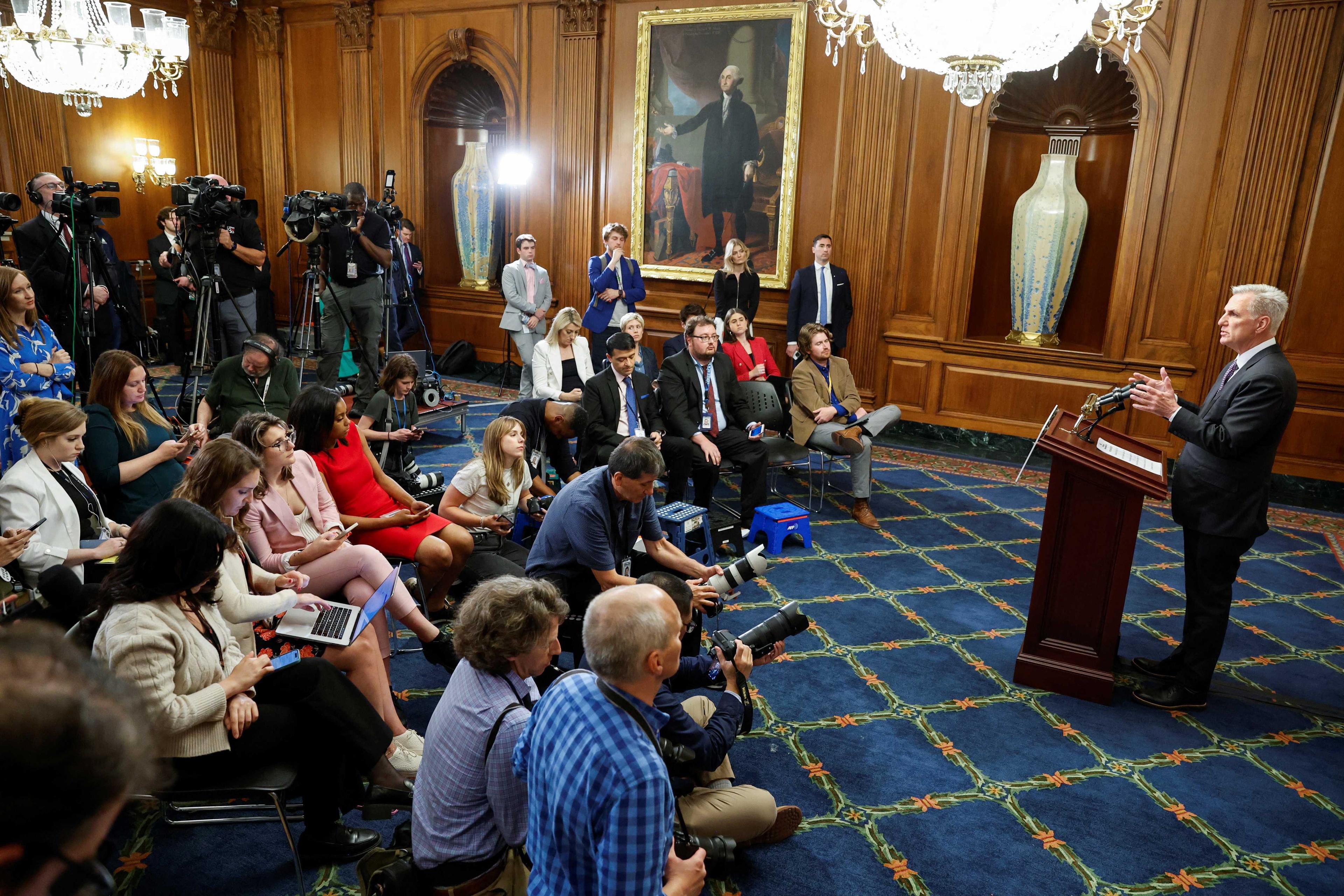US House Speaker Kevin McCarthy speaks during a press conference at the US Capitol in Washington, US May 31. Photo: Reuters