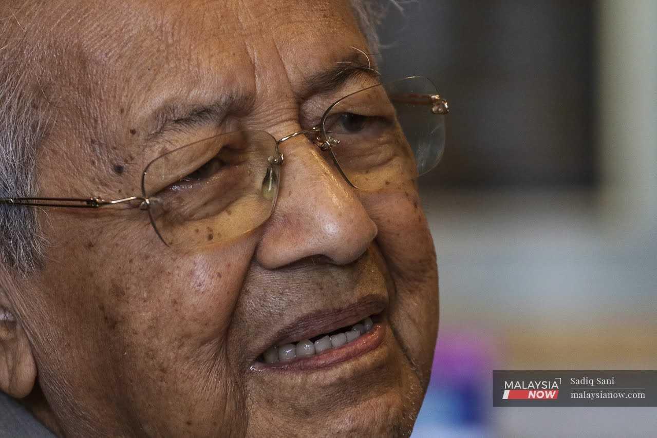 Former prime minister Dr Mahathir Mohamad speaks during an interview with MalaysiaNow in Putrajaya.
