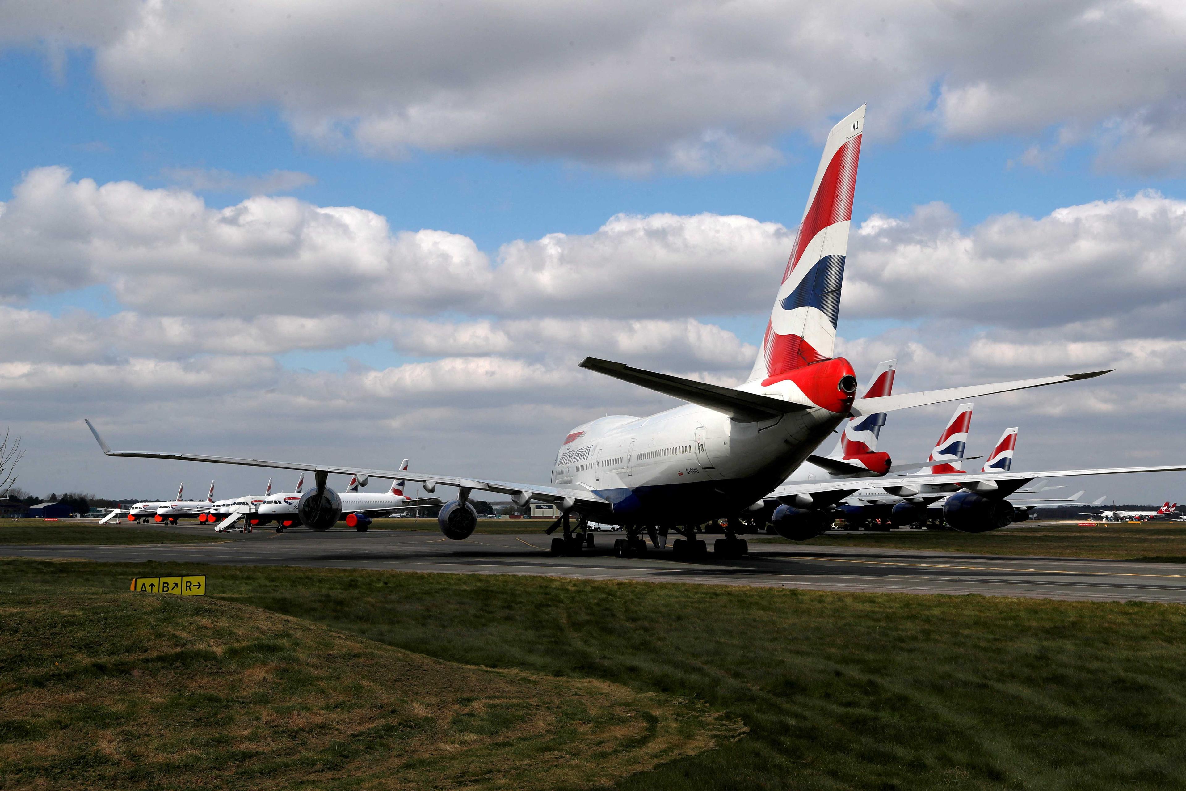 British Airways planes are seen parked at Bournemouth Airport, Bournemouth, Britain, April 1, 2020. Photo: Reuters