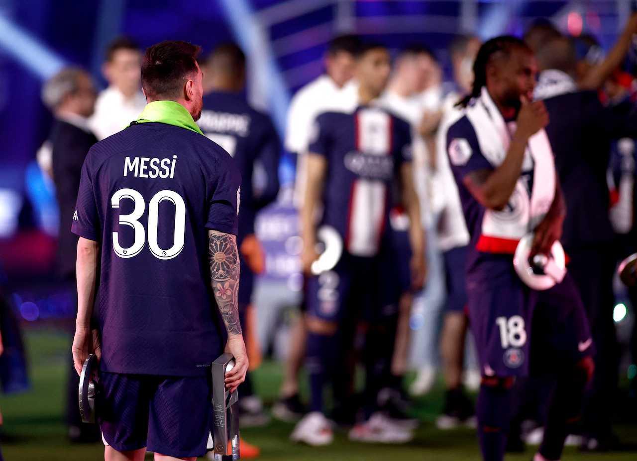 Paris St Germain's Lionel Messi after winning the Ligue 1a against Clermont at Parc de Princes, Paris, France, June 3. Photo: Reuters