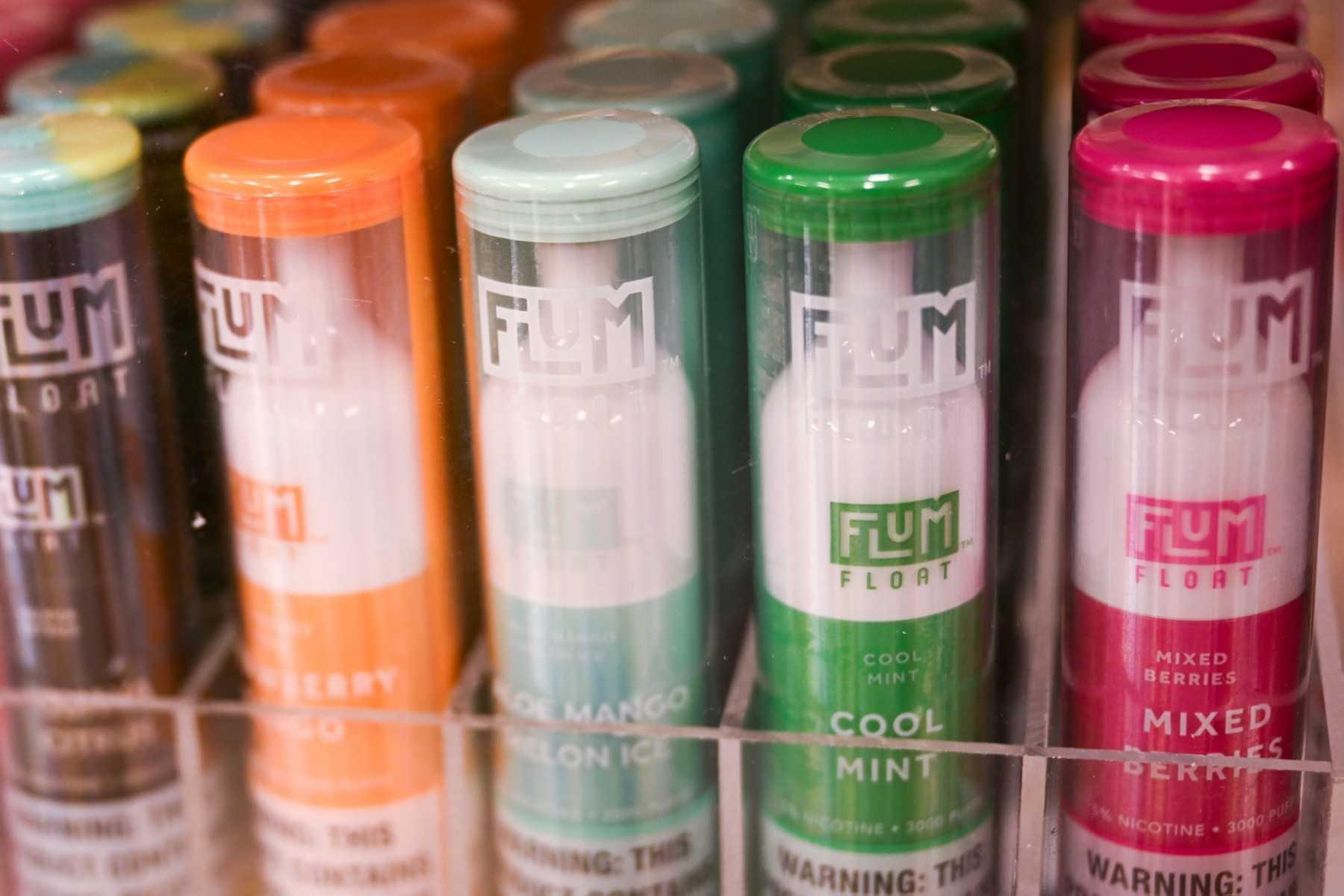 Disposable vape flavoured vaping e-cigarette products are displayed in a convenience store on June 23, 2022 in El Segundo, California. Photo: AFP